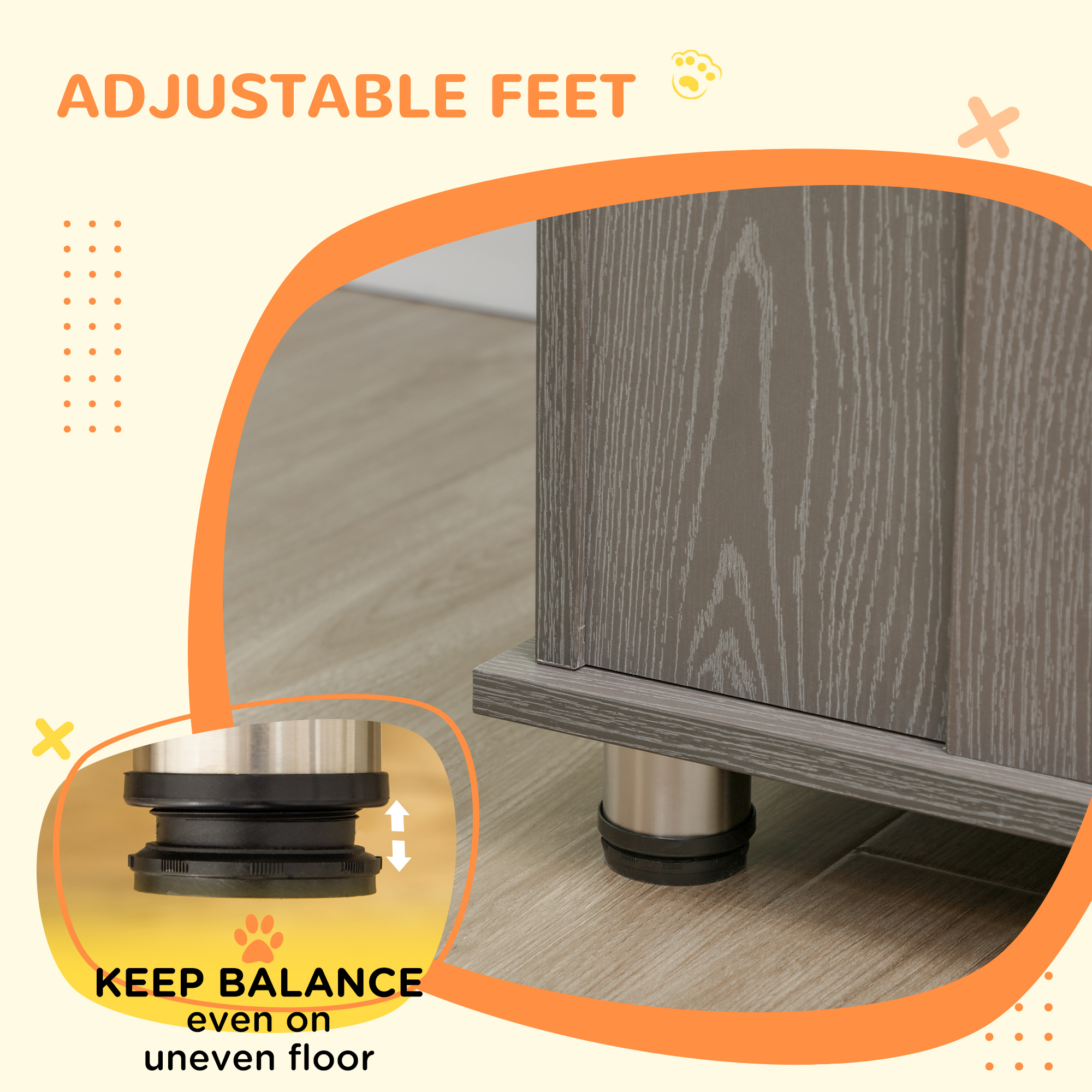 Dog Crate Furniture with Lockable Magnetic Door, Adjustable feet for Extra Large, Medium & Small Dogs, Indoor Use, Grey - Image 7