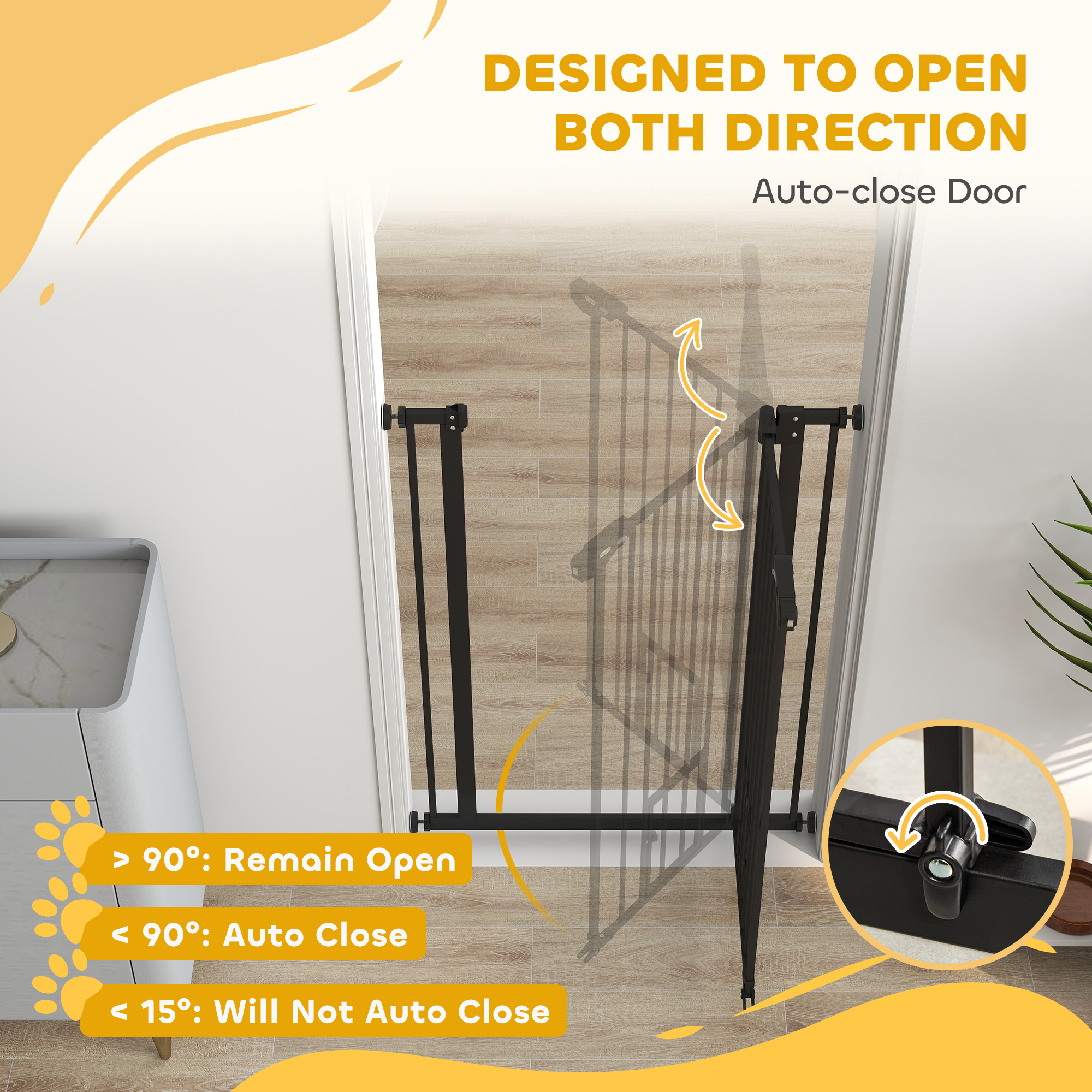 41" Easy Open Indoor Dog Gates for Doorways, House, Stair - Black