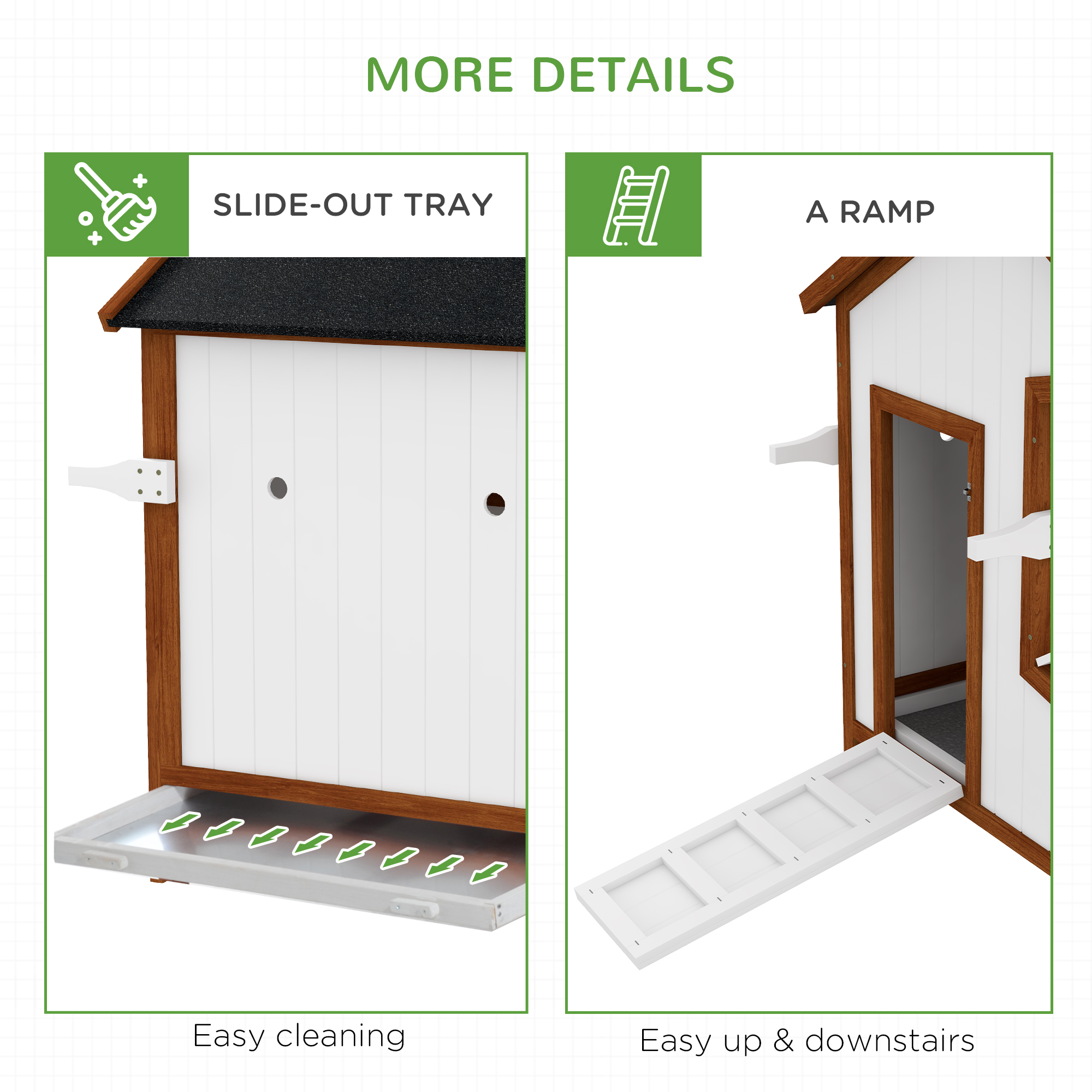 47" Wooden Chicken House with Nesting Box, Slide-out Tray, Ramp, Easy Movable Chicken Coop, White
