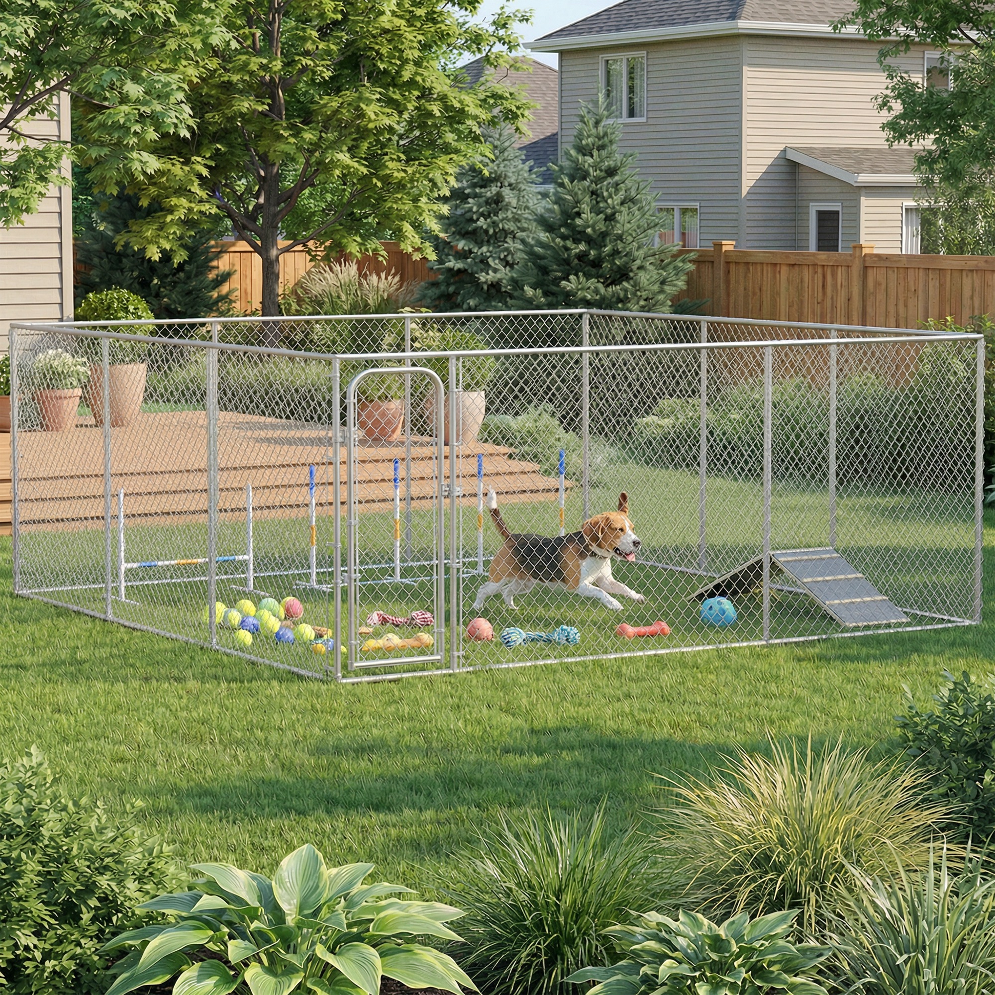 Dog Playpen Outdoor, Walk-in Dog Run Kennel Puppy Exercise Pen Indoor Outdoor with DIY Door and Galvanized Steel Frame