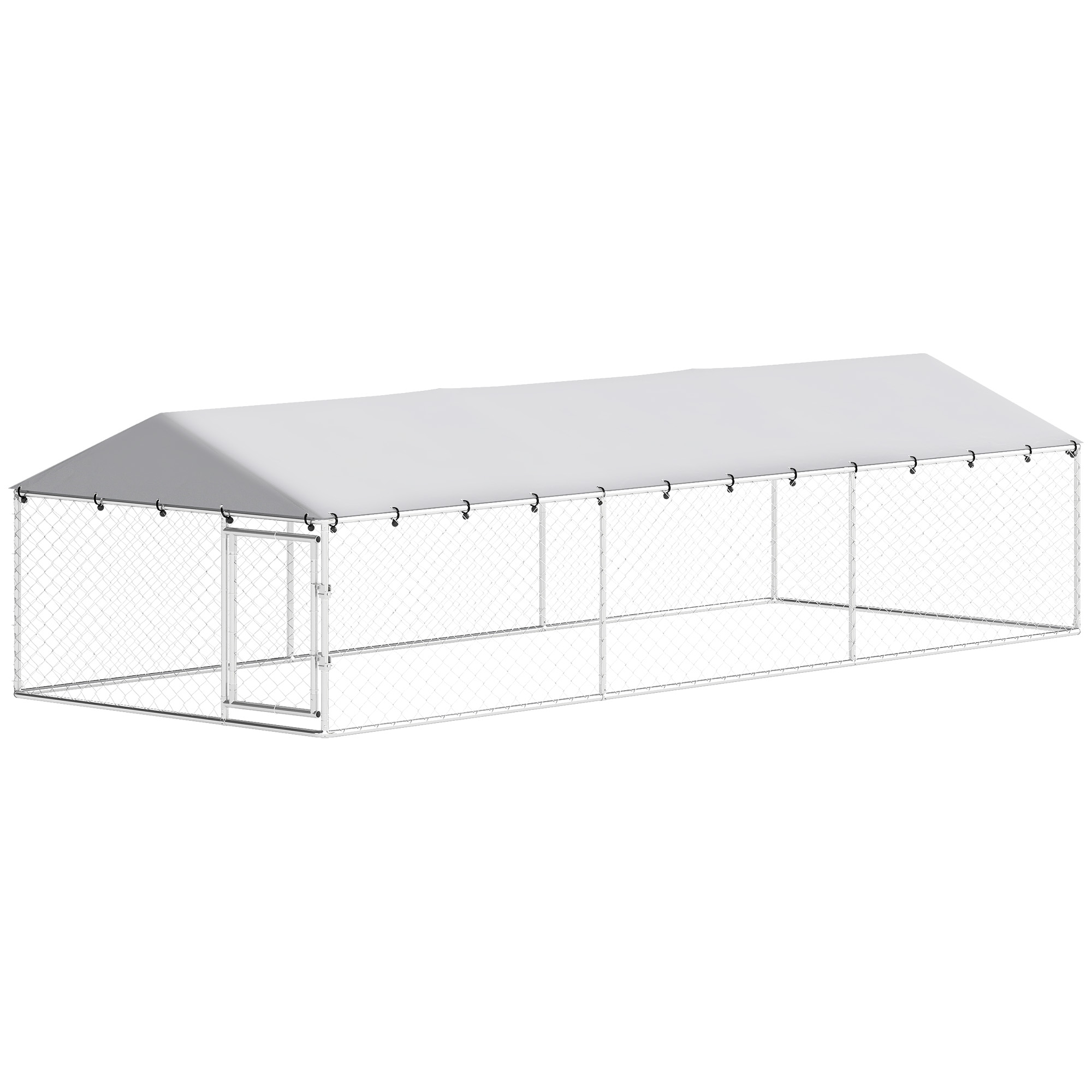 19.7' x 7.5' x 4.9' Outdoor Dog Kennel Heavy Duty Galvanized Steel Chain Link with UV-resistant Roof, Silver