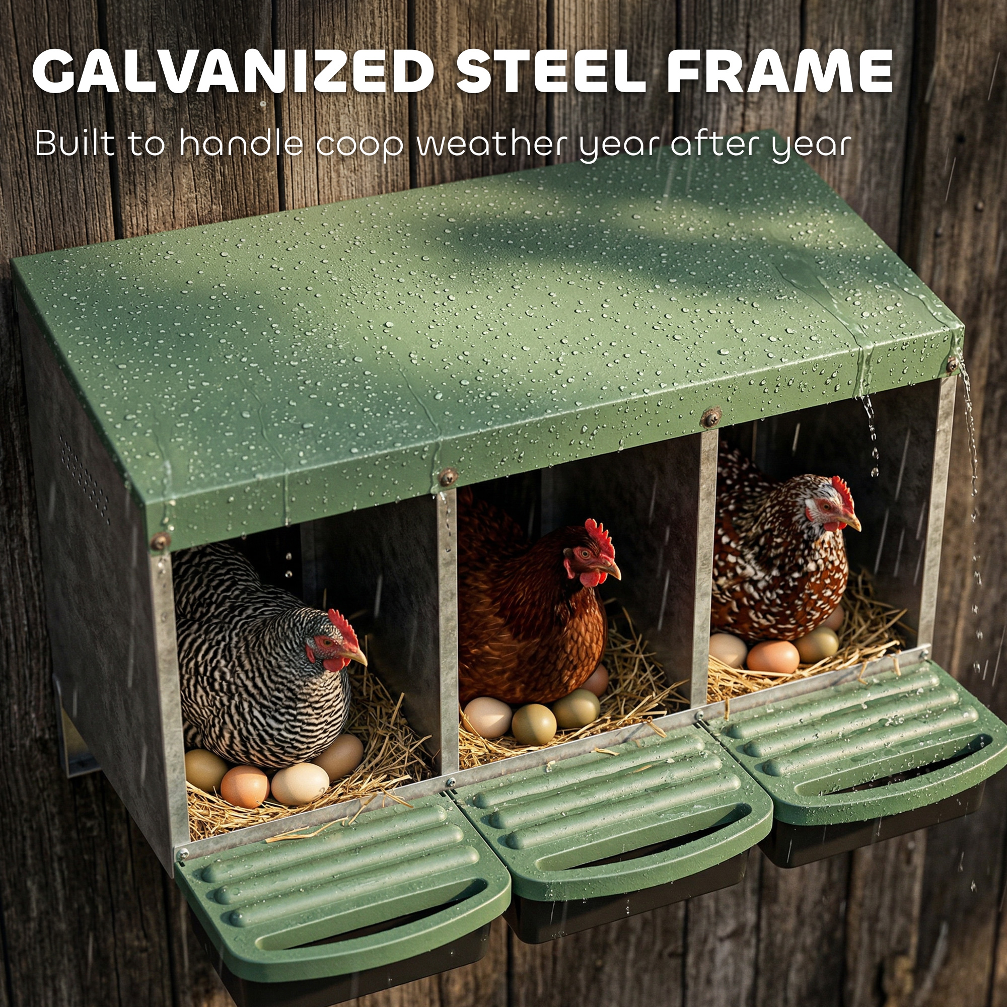 Chicken Nesting Boxes, 3 Compartment Metal Nesting Boxes for Chicken Coop, Egg Laying Boxes with Lid Cover