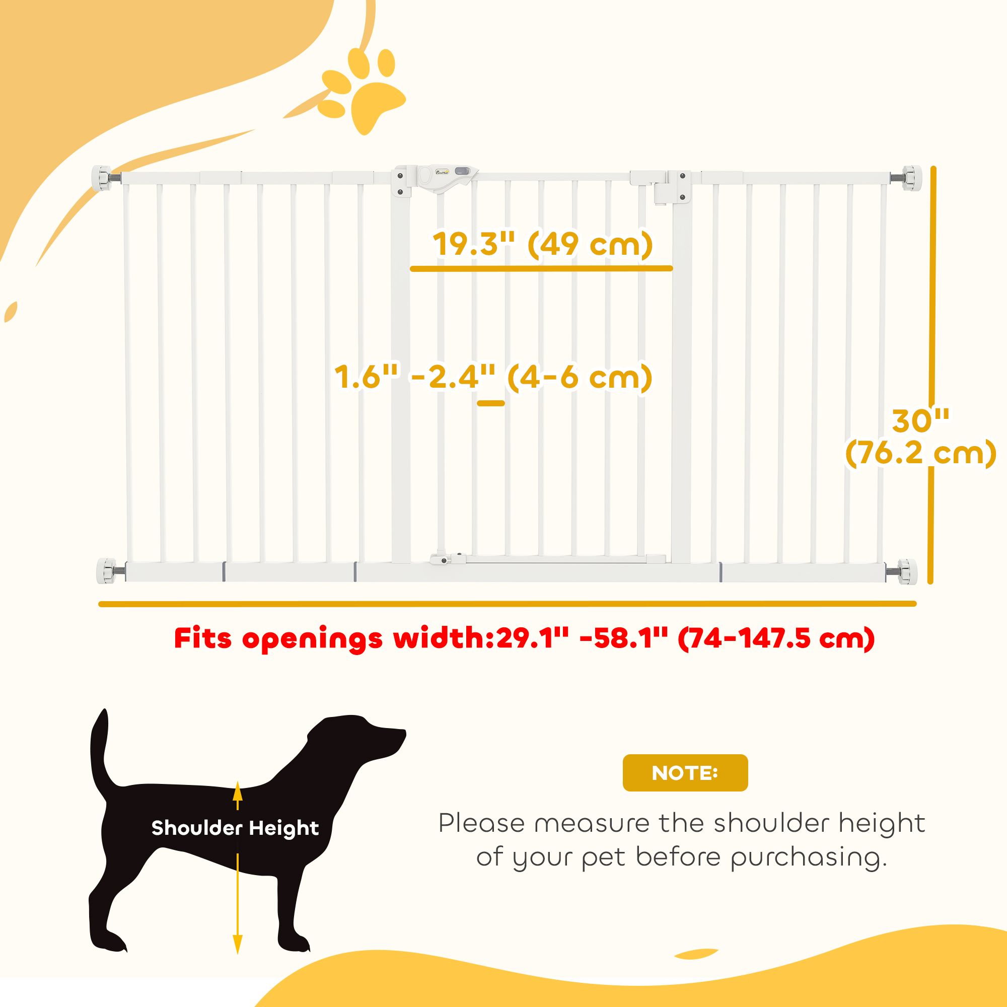 30 Inch Tall Pet Gate with Door Dog Gate and Barrier Indoor for Stairs Includes 7", 8", 12" Extensions Kit