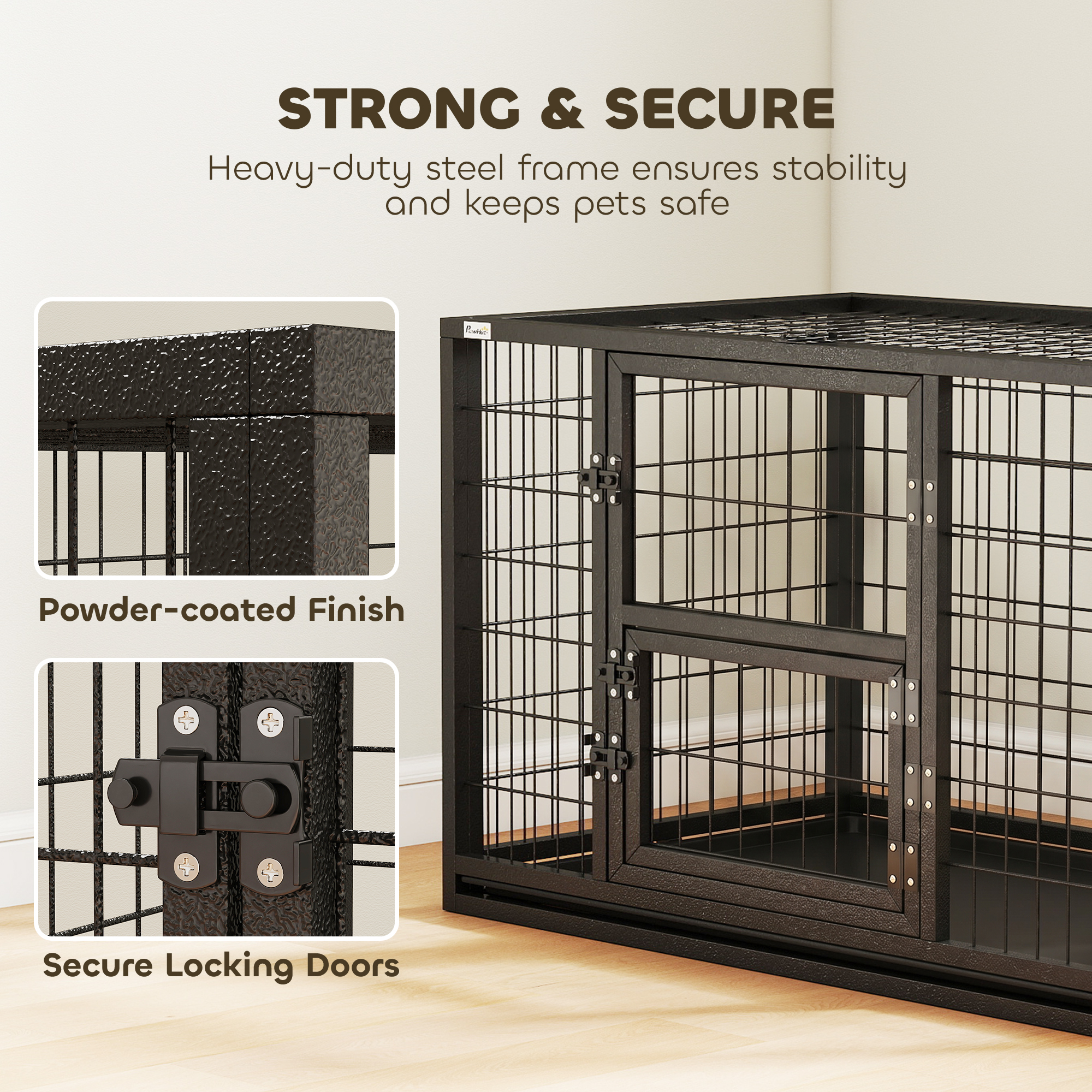 37 Inch Heavy Duty Dog Crate, Large Metal Dog Kennel with Removable Tray, 3 Doors and Secure Lock