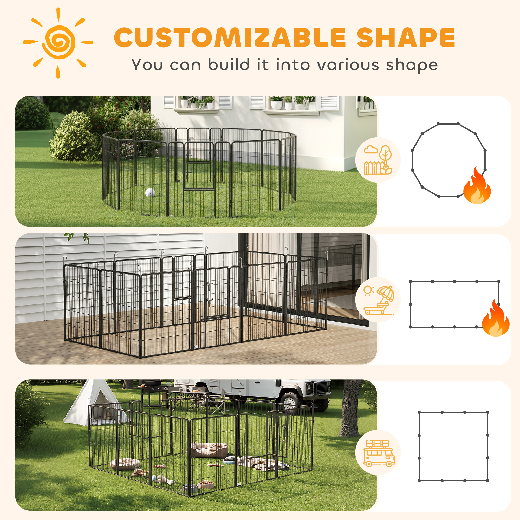 Dog Pen with Gate, 12 Panels Puppy Playpen, Dog Fence, 39"H