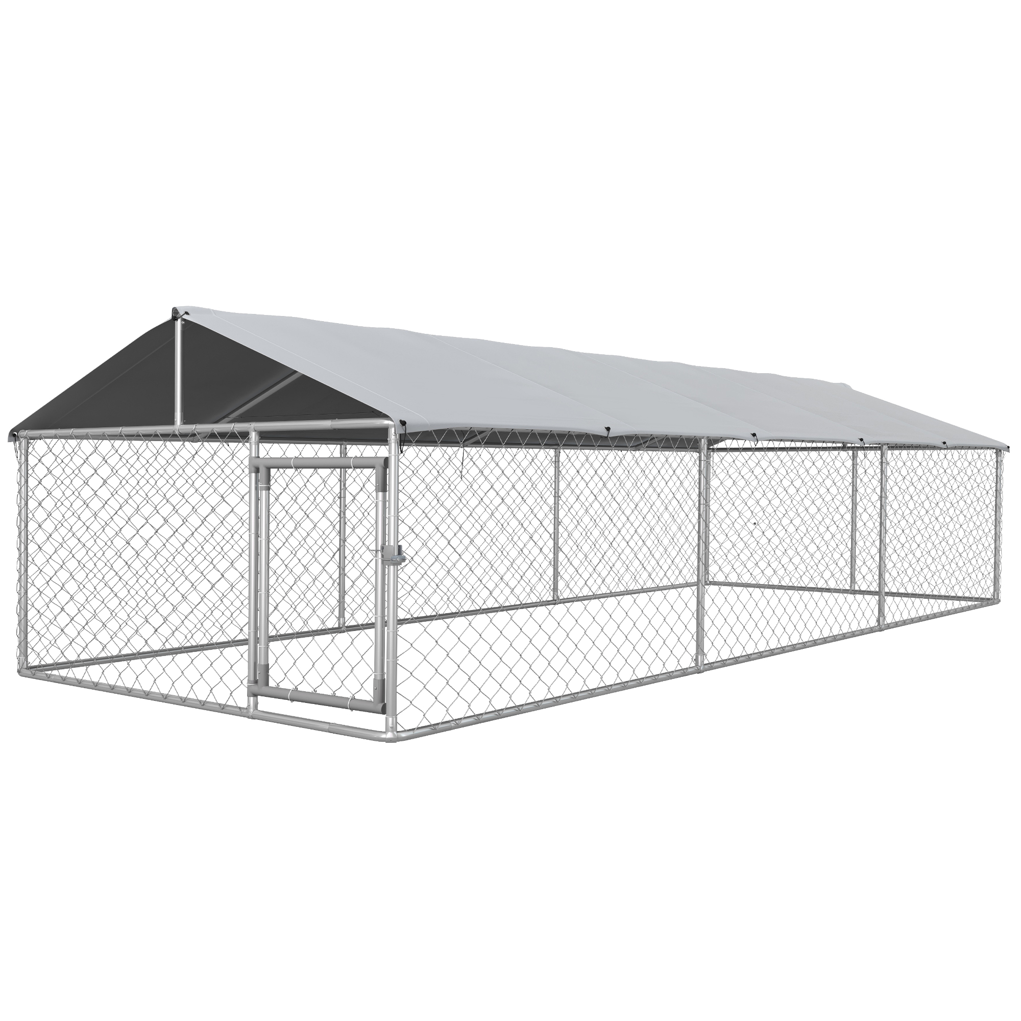 19.7' x 7.5' x 4.9' Outdoor Dog Kennel Weatherproof Play Run for Medium Gentle Dogs with UV & Waterproof Cover, Silver