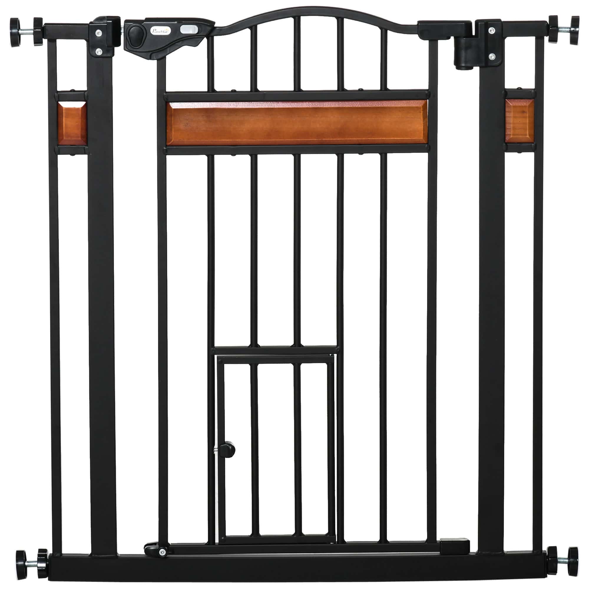 29.1''-31.5'' Extra Wide Dog Gate with Cat Door, 30"H Stair Gate with Extension, Wall Cups, Pressure Fit, Auto Close, Double Locking, for Doorways, Hallways, Stairs, Black