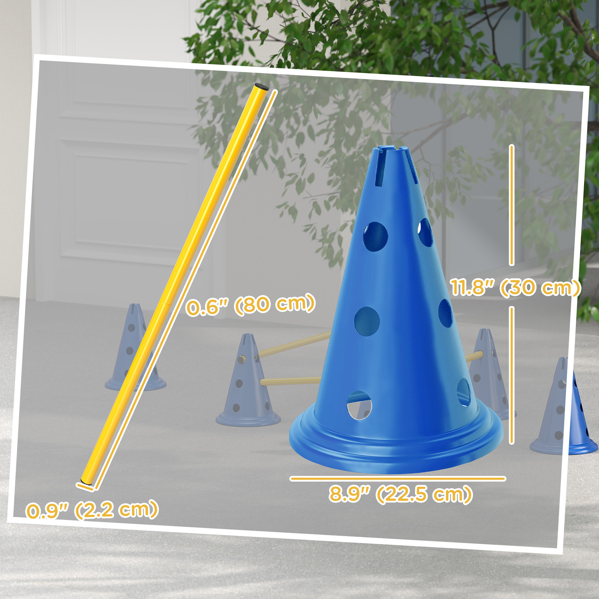 Dog Agility Hurdle Cone Set, Adjustable Obstacle Course Equipment with 6 Cones & 6 Poles, Carry Bag, Blue