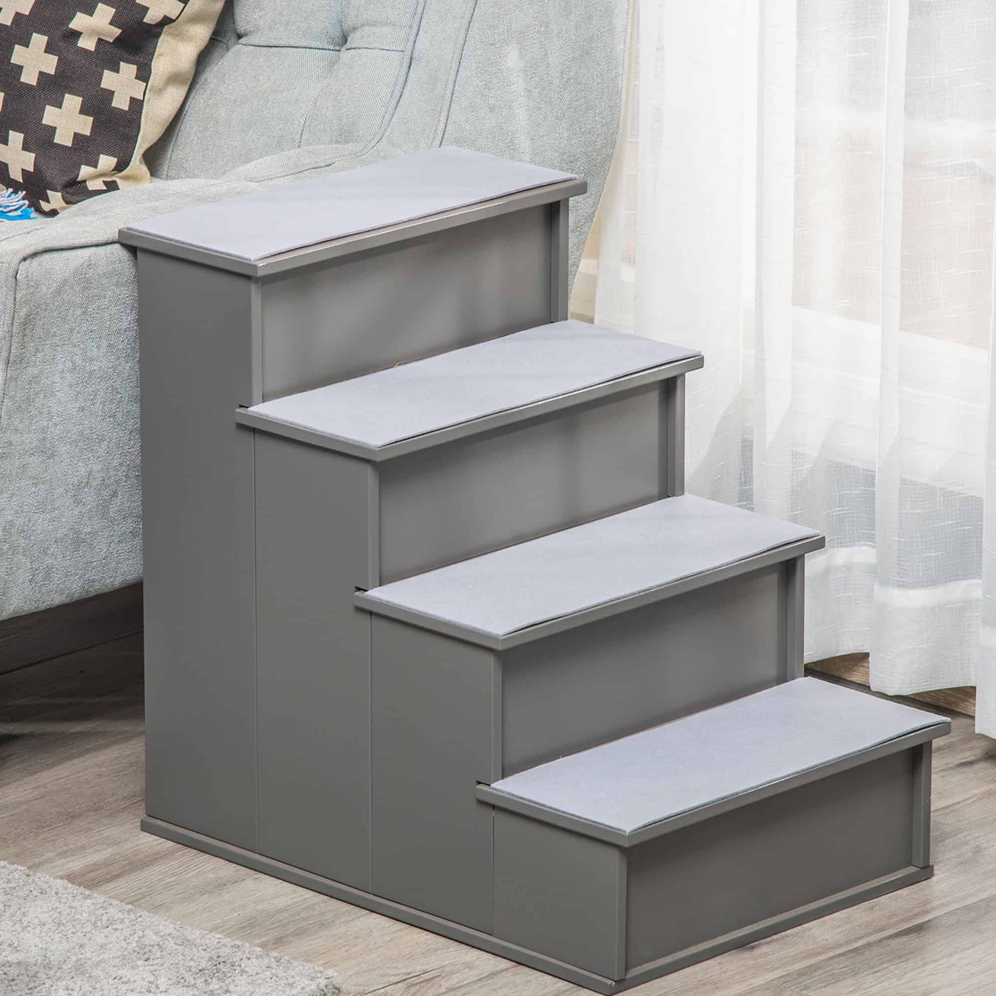 Dog Steps Pet Stairs for Bed Cat Ladder for Couch with Non-Slip Carpet, 15.7" x 23.2" x 21.3", Grey