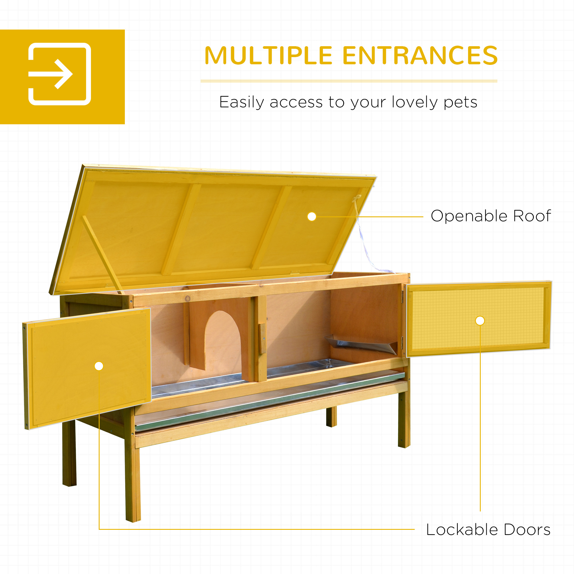 Wooden Rabbit Hutch, Indoor Outdoor Bunny Cage with Slide-Out Tray and Openable Roof, Small Animal Cage