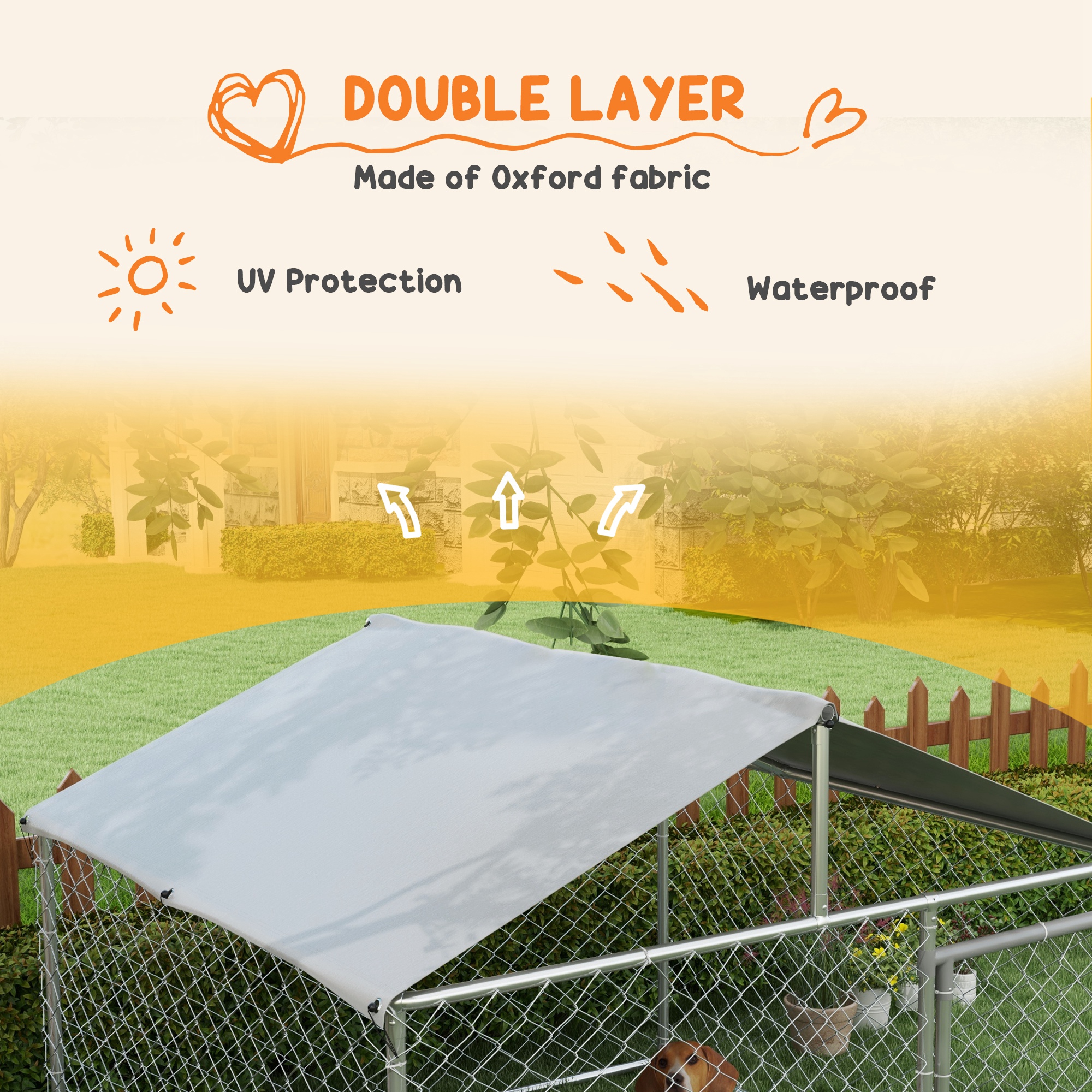 6.6' x 6.6' x 4.9' Outdoor Dog Kennel Heavy Duty Galvanized Steel Chain Link with UV-resistant Roof, Silver