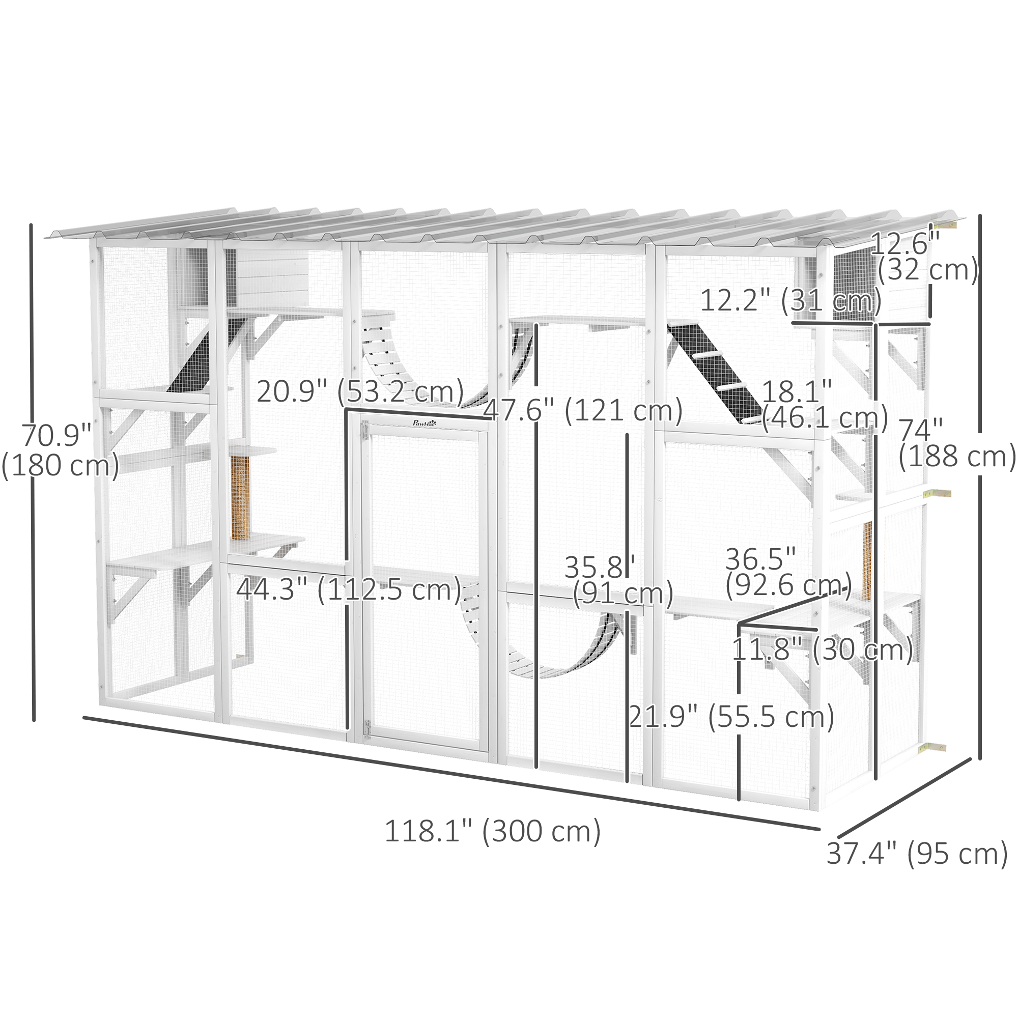 Large Outdoor Catio with Condos, Platforms, Doors, Ladders, Weather-Resistant Roof, White - Image 3