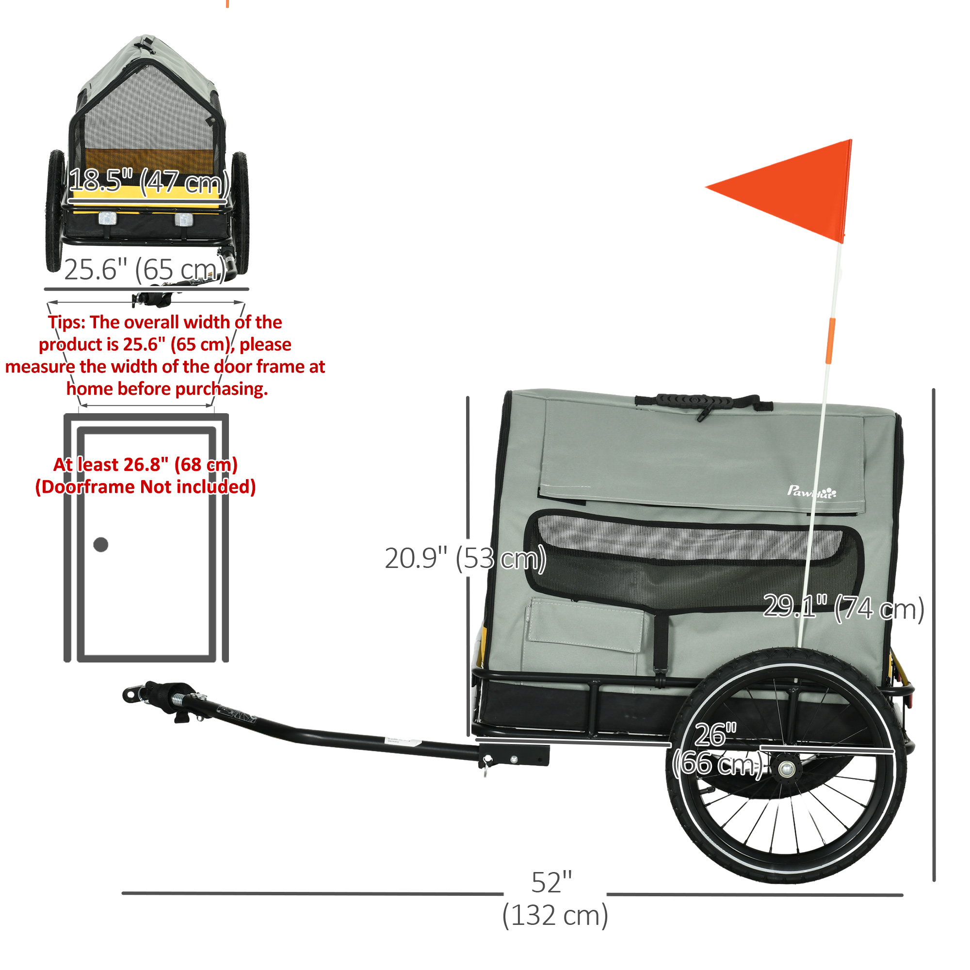 3 in 1 Dog Bike Trailer, Pet Cargo, Pet Bed with Safety Leash, Hitch, Quick-Release Wheels, Cushion for Small Dogs