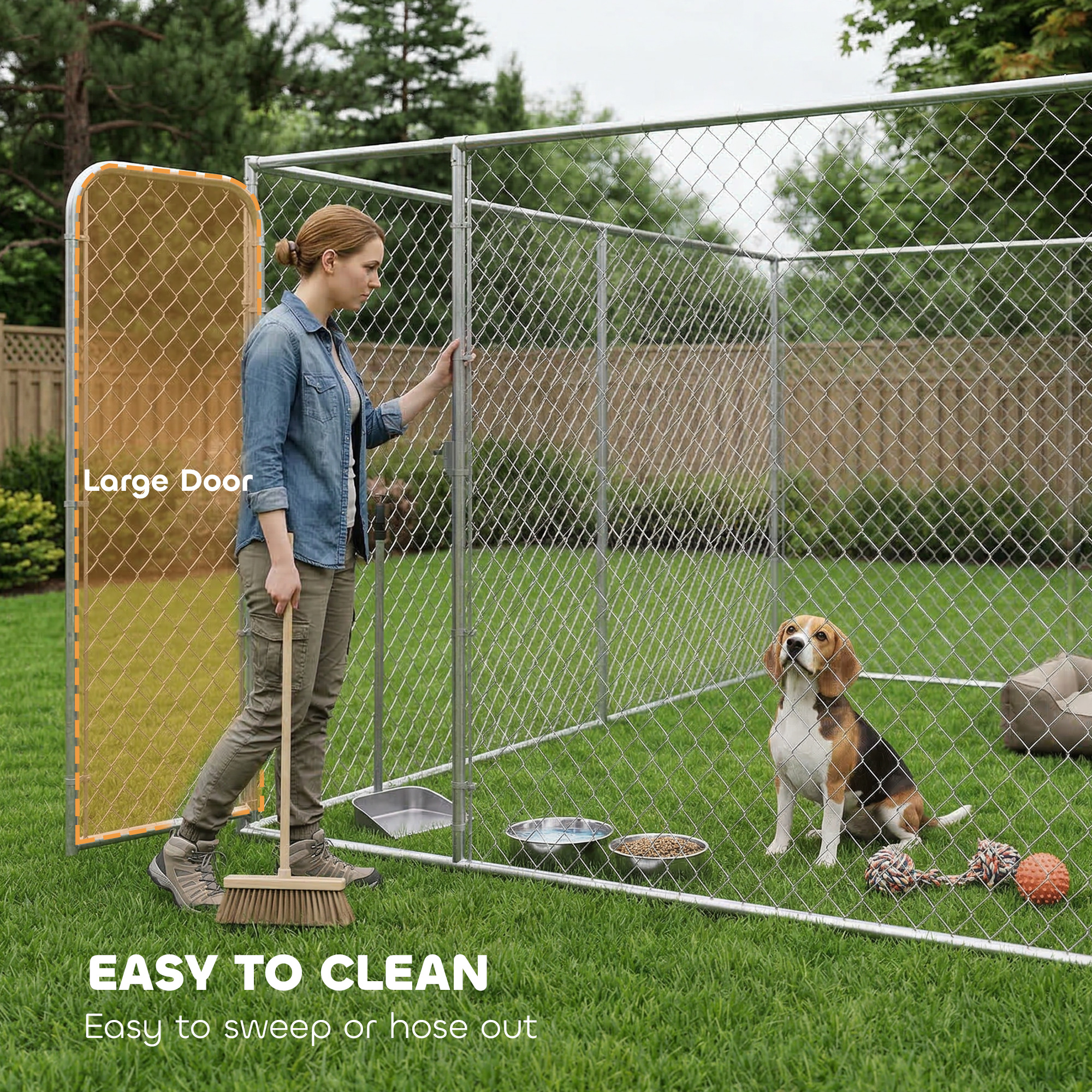 Dog Playpen Outdoor, Walk-in Dog Run Kennel Puppy Exercise Pen Indoor Outdoor with DIY Door and Galvanized Steel Frame