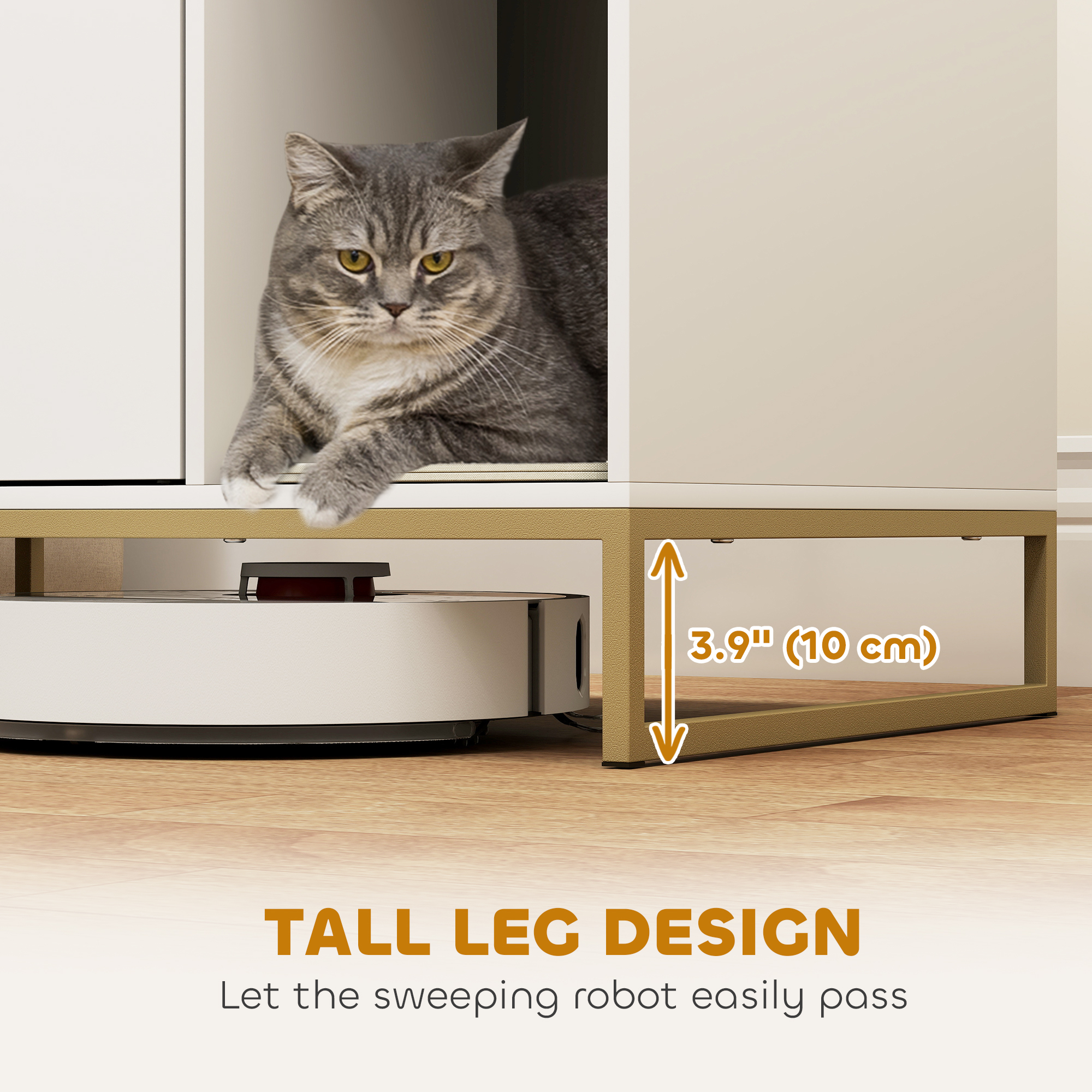 Cat Litter Box Enclosure with Tall Legs, Litter Mat, Fits Mots of Litter Box, 31.5" x 20" x 22", White - Image 7