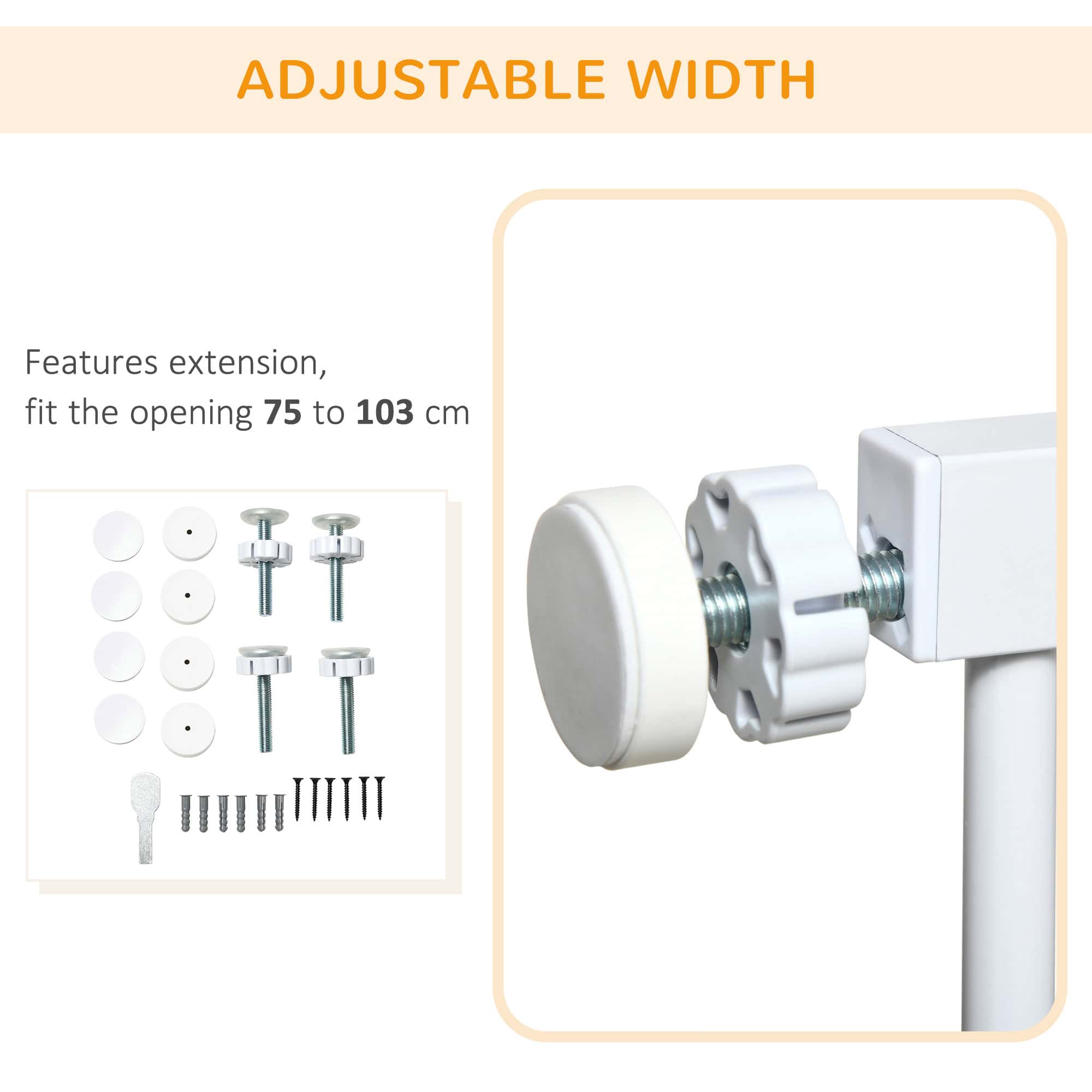 29.5"-40.6" Metal Pet Gate, Dog Gate with Auto Closing Door, Double Locking, for Doorways, Stairs, Hallways, White
