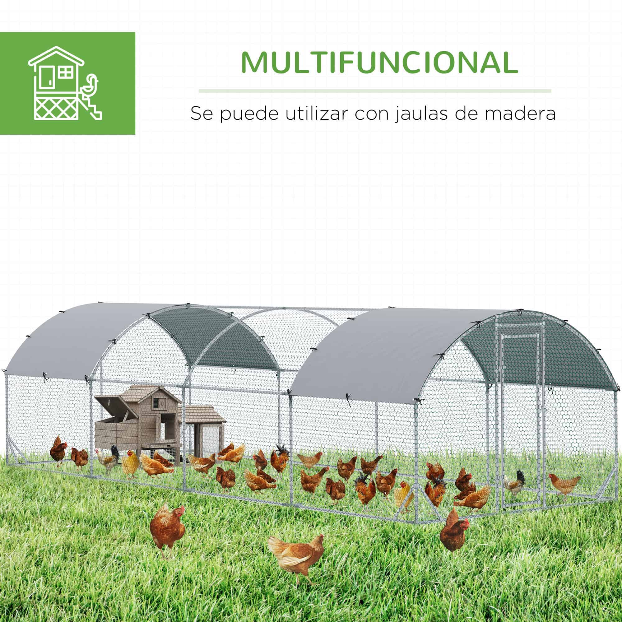 Galvanized Large Metal Chicken Coop Cage Walk-in Enclosure Poultry Hen Run House Playpen Rabbit Hutch with Cover for Outdoor Backyard 9.2' x 24.9' x 6.5' Silver