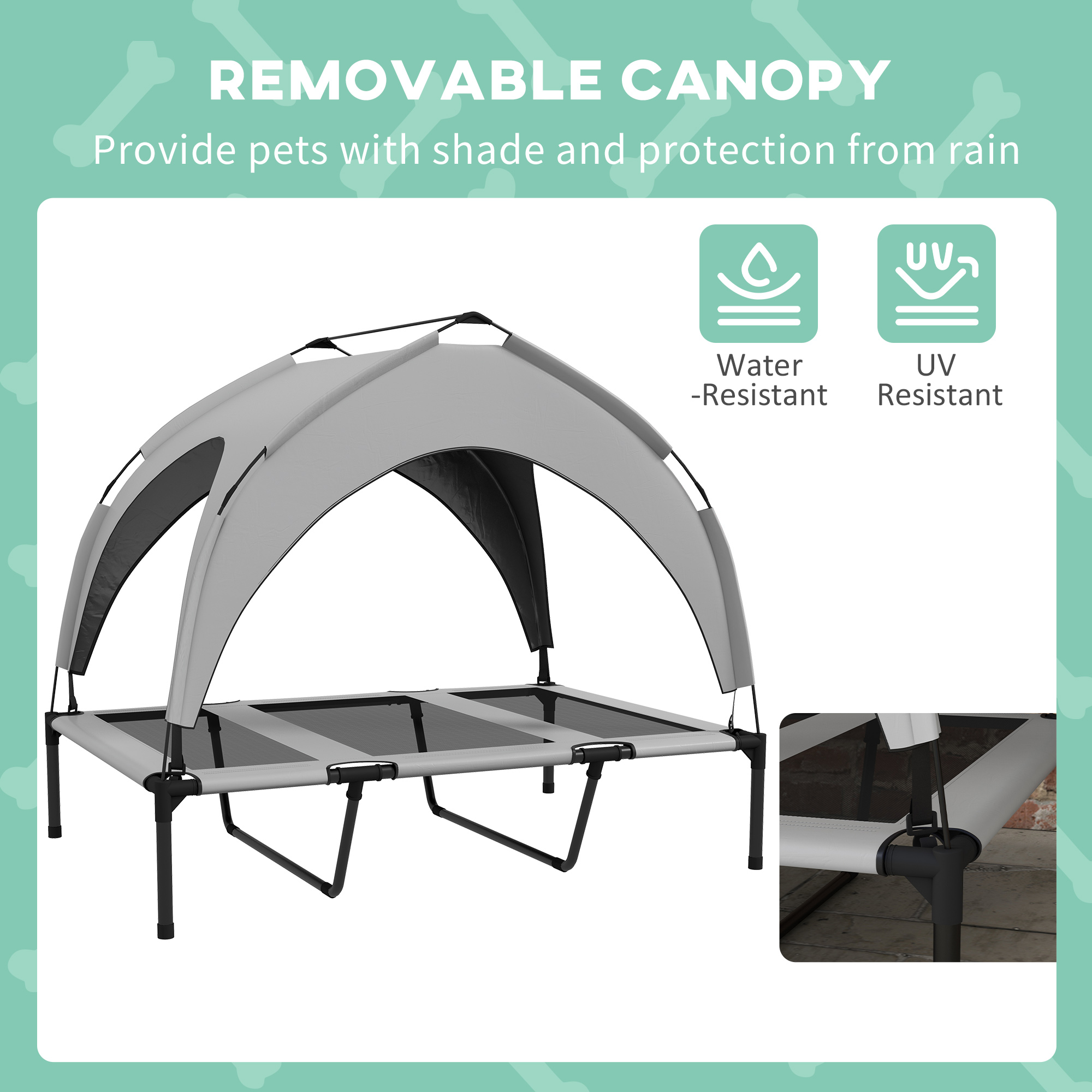 Raised Dog Bed Cooling Dog Cot w/ Canopy Washable Breathable Mesh, for Large Dogs, Light Grey - Image 5