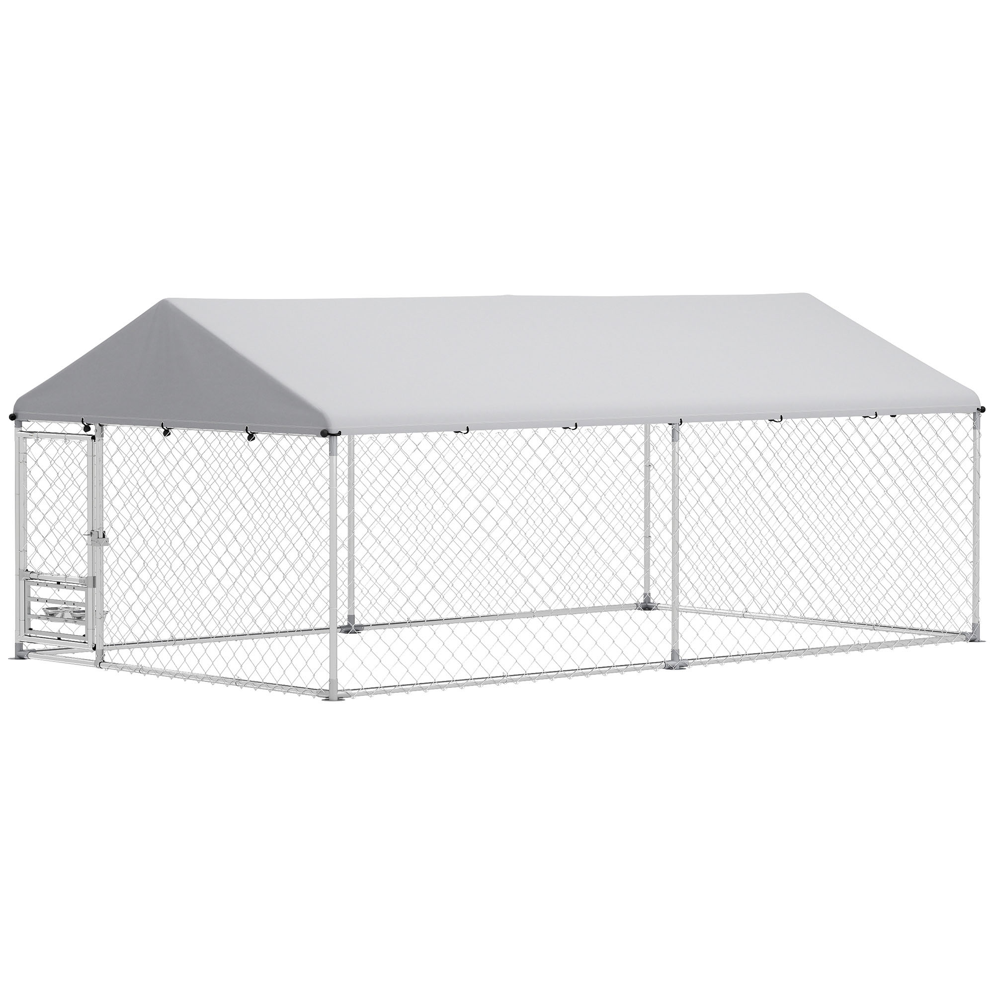 Outdoor Dog Run w/ Adjustable & Rotating Bowls, Water-Resistant UV-Resistant Cover, Secure Lock, 13.1' x 7.5' x 5.2'