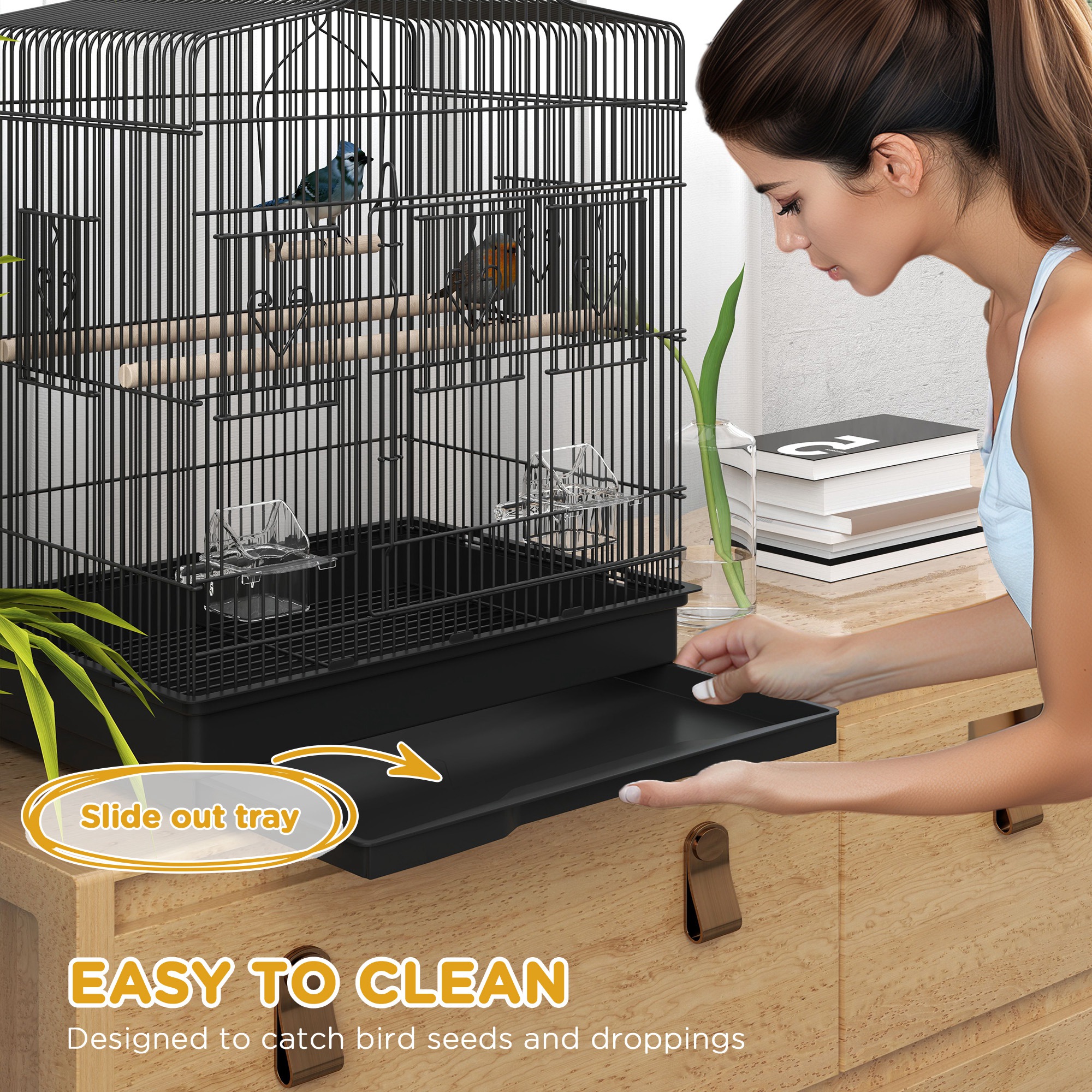 23" Bird Cage, Finches Canaries, Parrot Cage with Doors Perches, 2 Feeder Pet Supplies, Black - Image 5