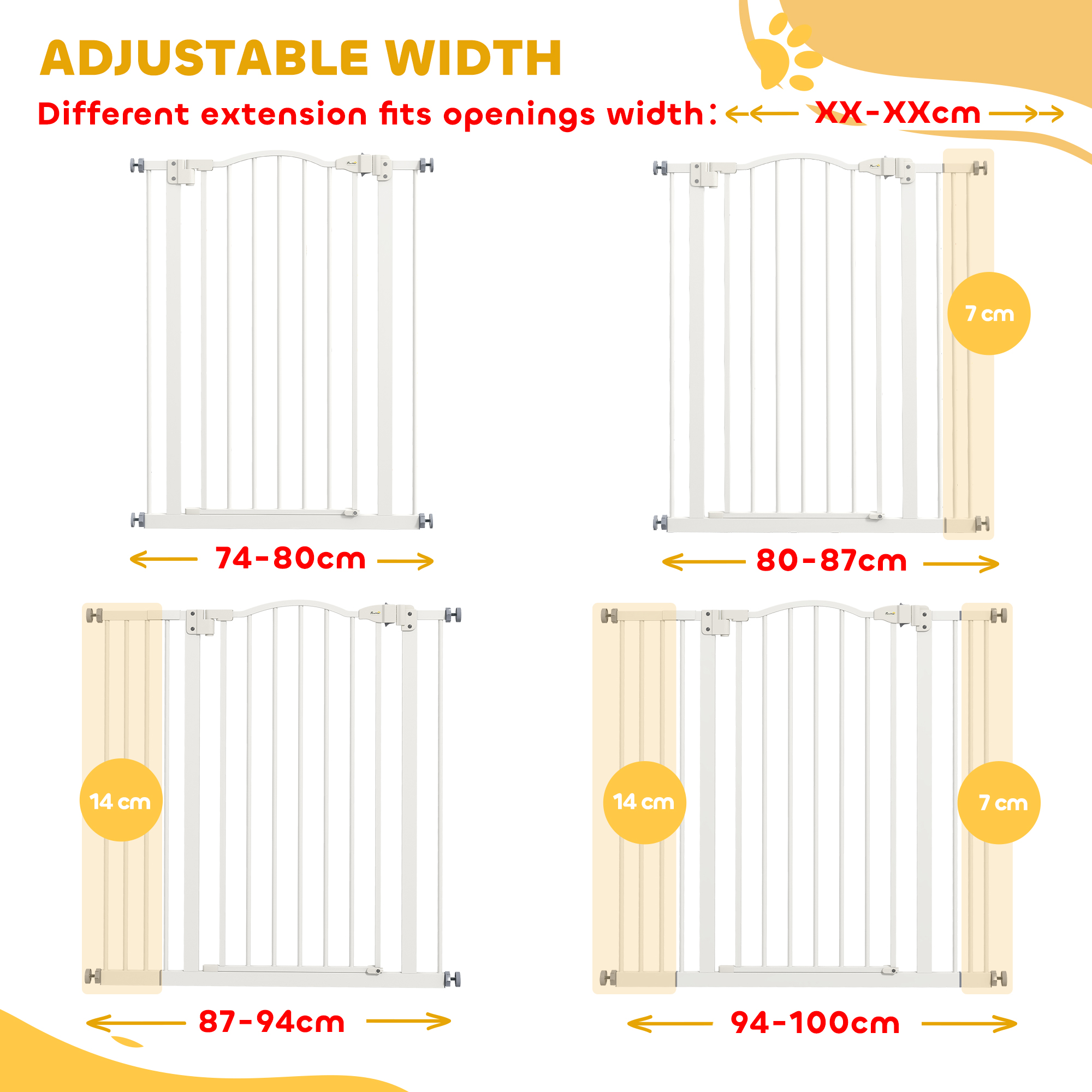 Extra Tall Dog Gate with Door, Pressure Fit, Auto Close, Double Locking for Doorways Hallways Stairs, 29"-39", White