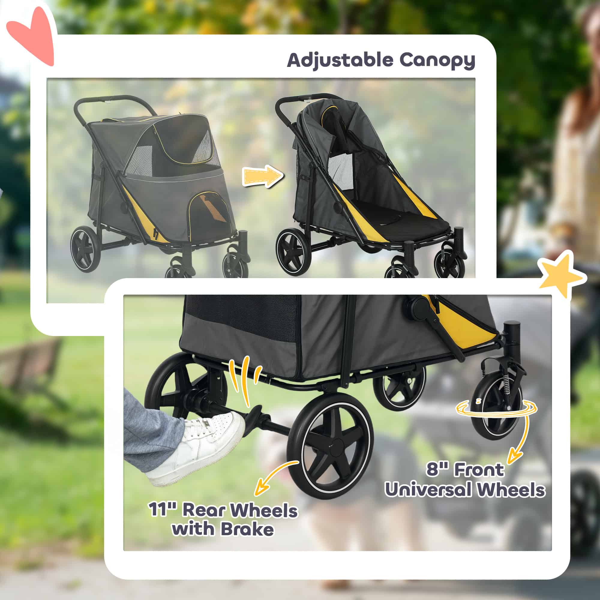 Foldable Pet Stroller with Universal Front Wheels, Shock Absorber, Dog Cat Carriage for Large & Medium Dogs, Dark Grey - Image 6