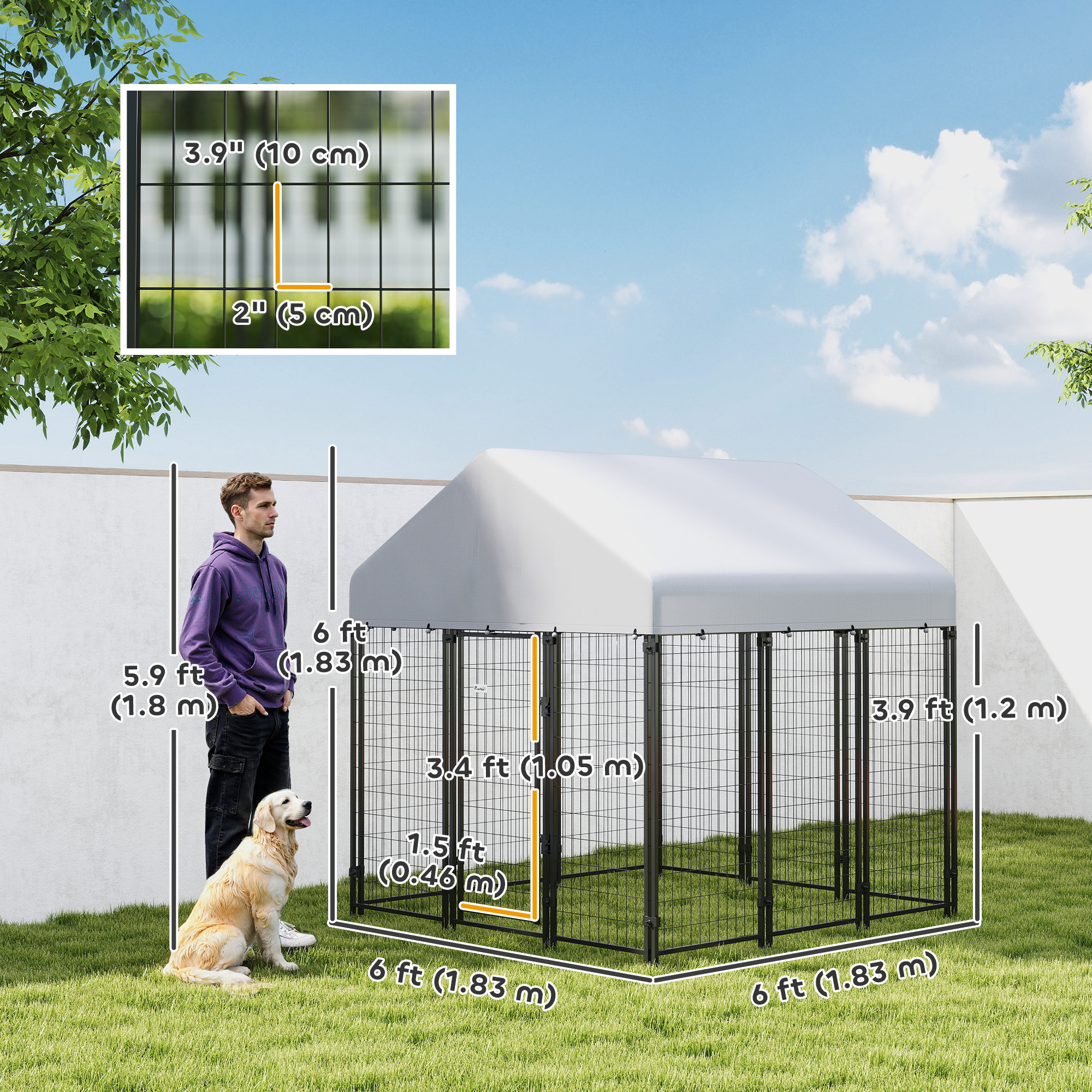 Outdoor Dog Kennel with Waterproof UV-Resistant Cover, 6' x 6' x 6'