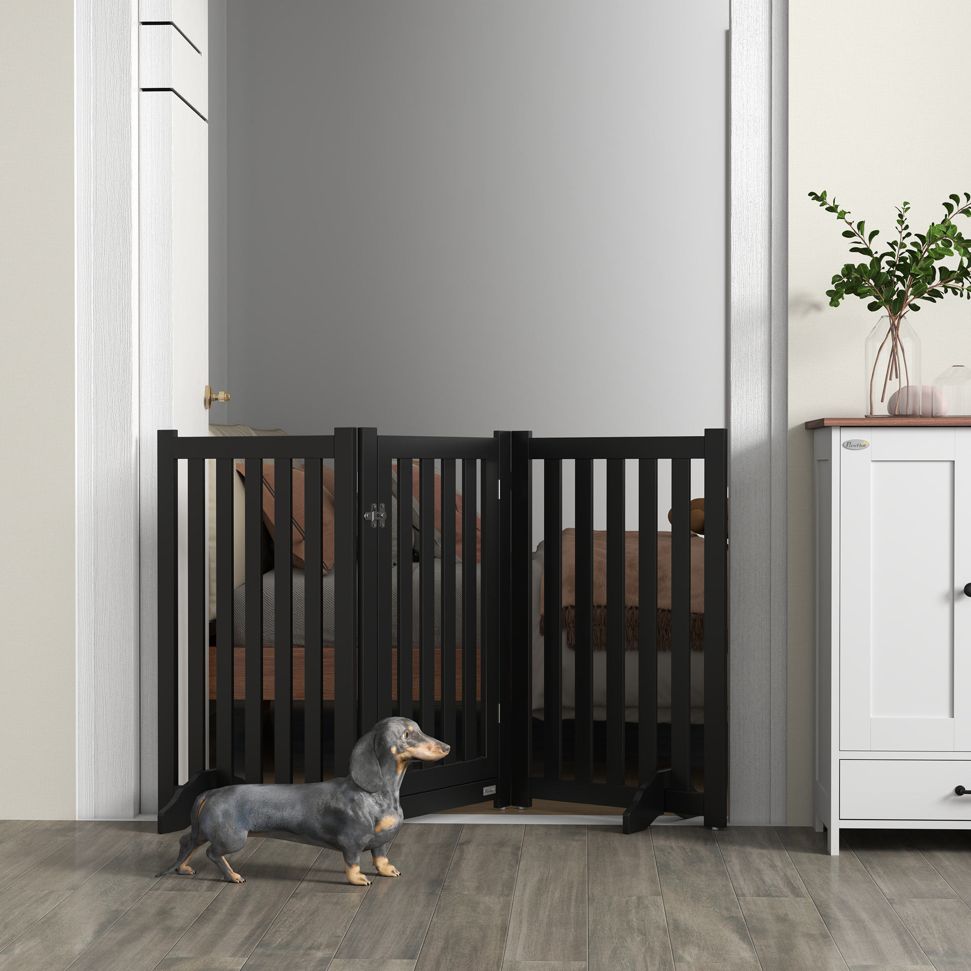 3-Panel Foldable Dog Gate with Feet for Medium Dogs and Below, Black