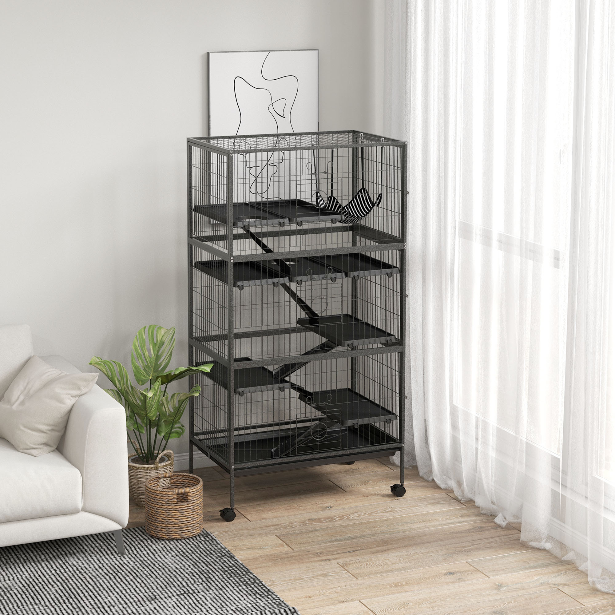 6-Tier Rolling Small Animal Cage, Deluxe Rabbit Cage, Ferret Cage for Mink Chinchilla Kitten Rabbit Charcoal Grey