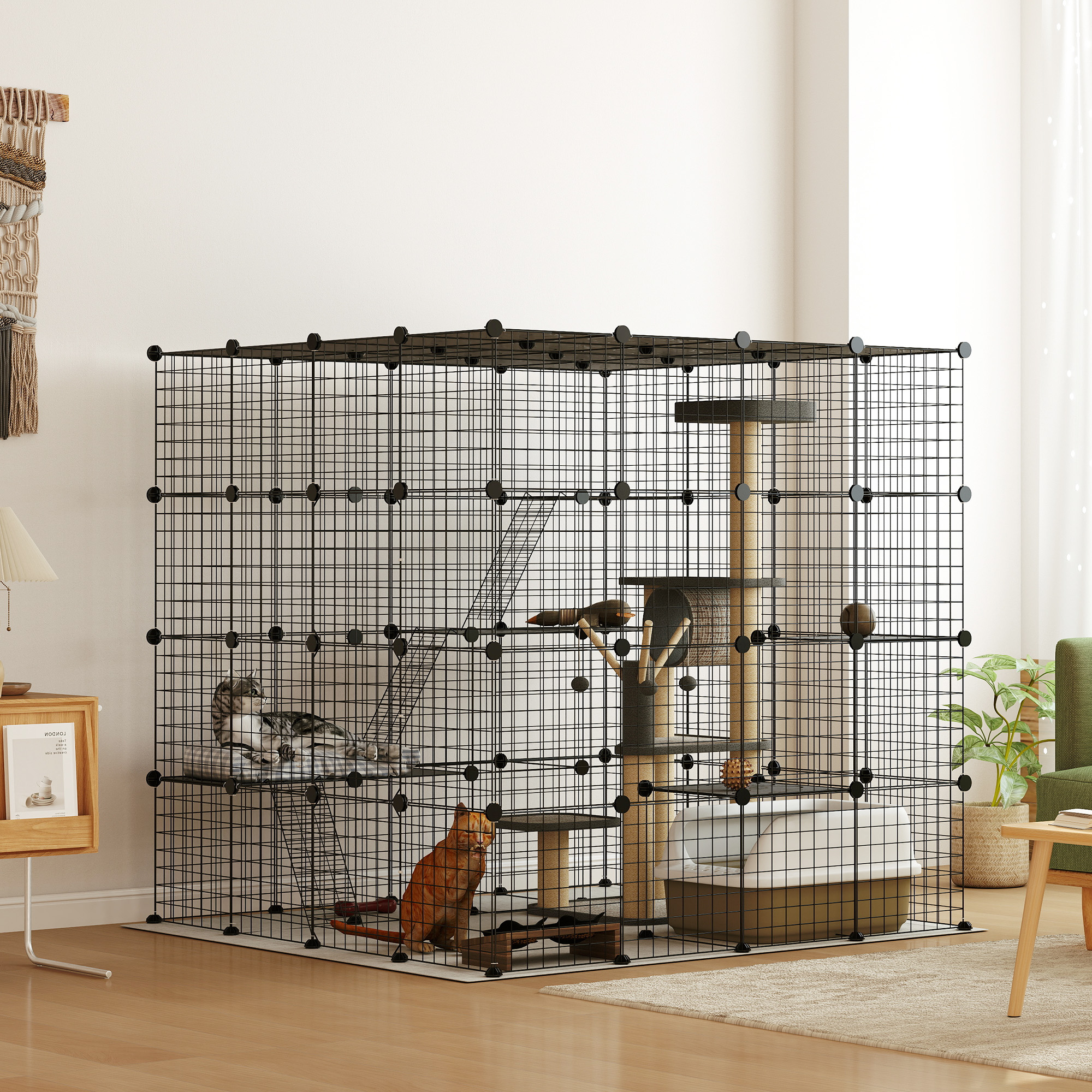 4-Tier 55" Cat Cage Indoor with Platforms, Ramps, Accessories, for 1-3 Cats, Indoor Use, Black