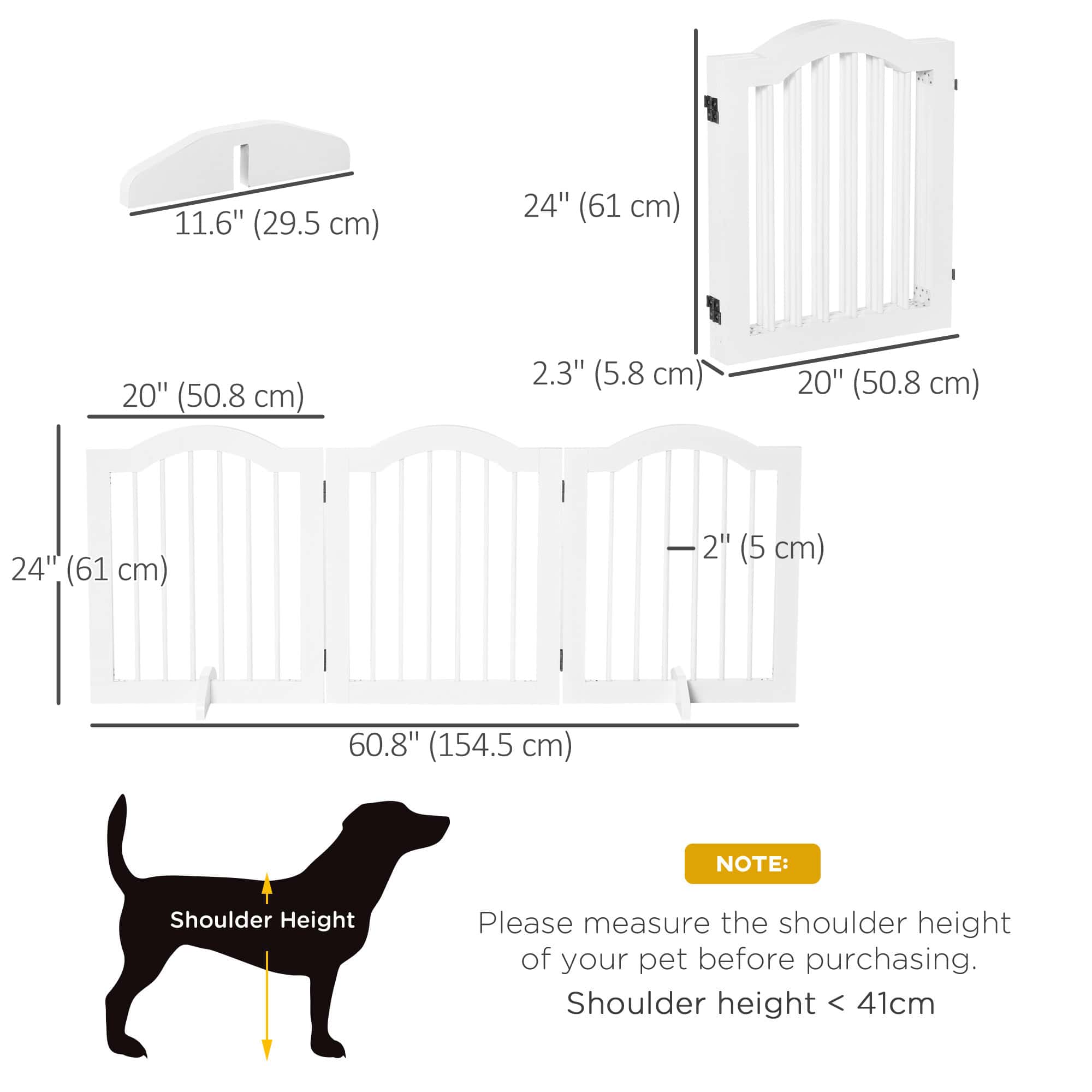 24"H Foldable Dog Gate, 3 Panels Freestanding Pet Gate Barriers Indoor with Support Feet, Puppy Fence for Small Dogs, White - Image 3
