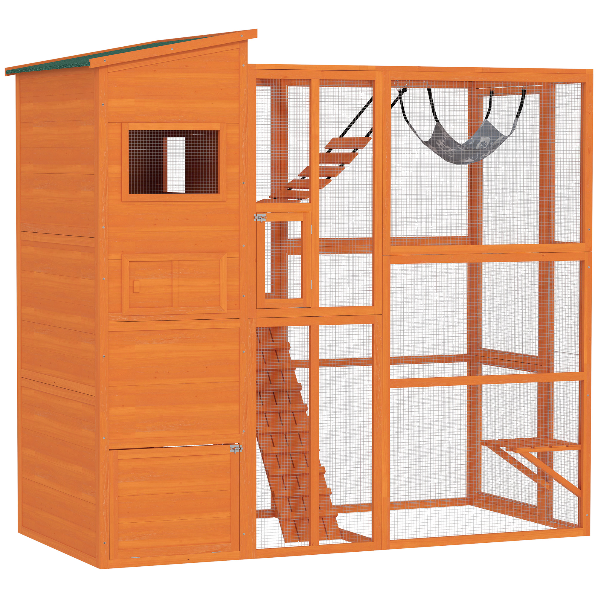 76" Catio Outdoor Cat Enclosure with Cat Condo, Jumping Platforms, Ladder, Ramps, Hammock for 2-3 Indoor Cats, Orange