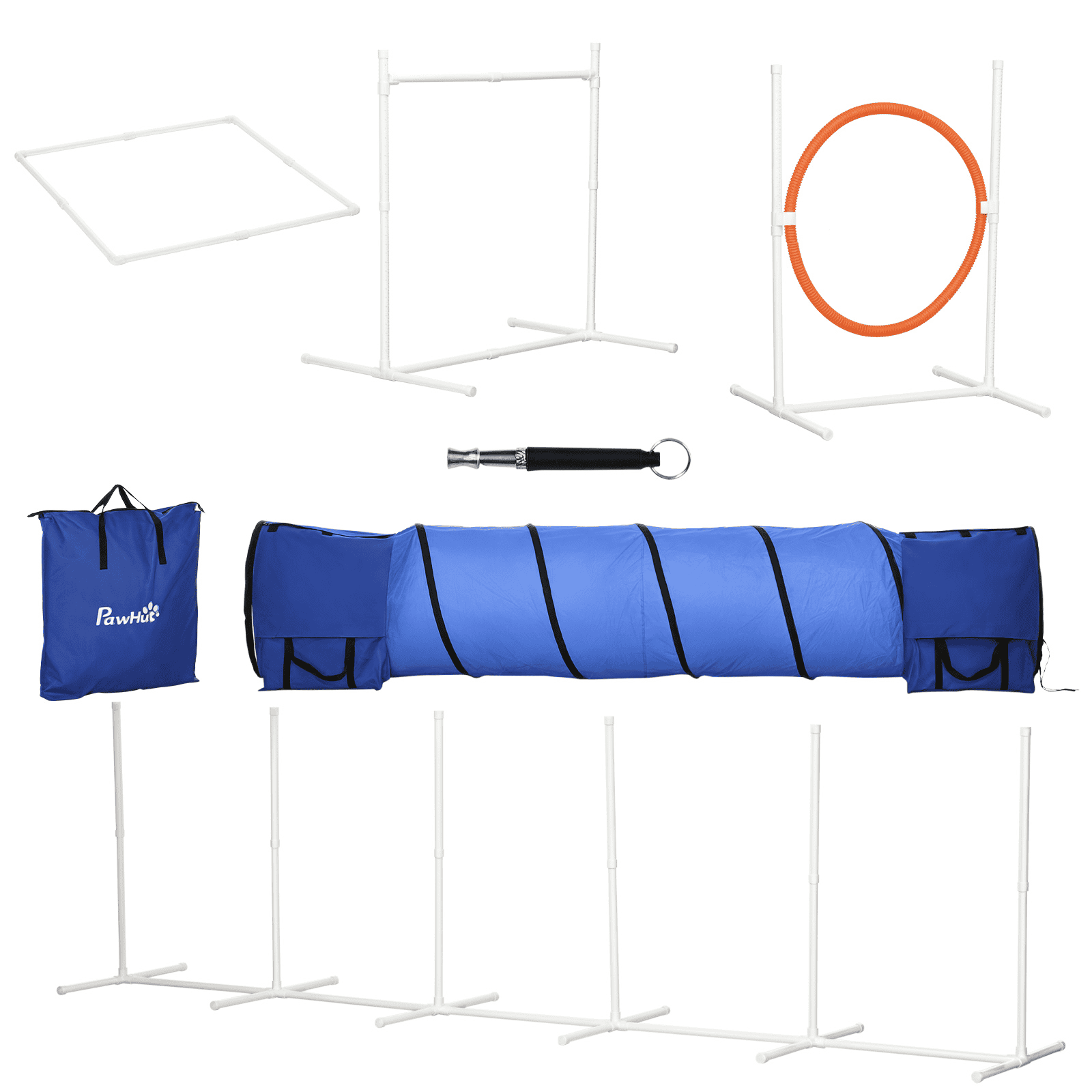 5Pcs Dog Agility Training Equipment with 8.7KG Net Weight, Pet Agility Set with Tunnels, Adjustable Jump Ring, Jumper, Weave Poles, Square Pause Box, Carrying Bag, Whistle