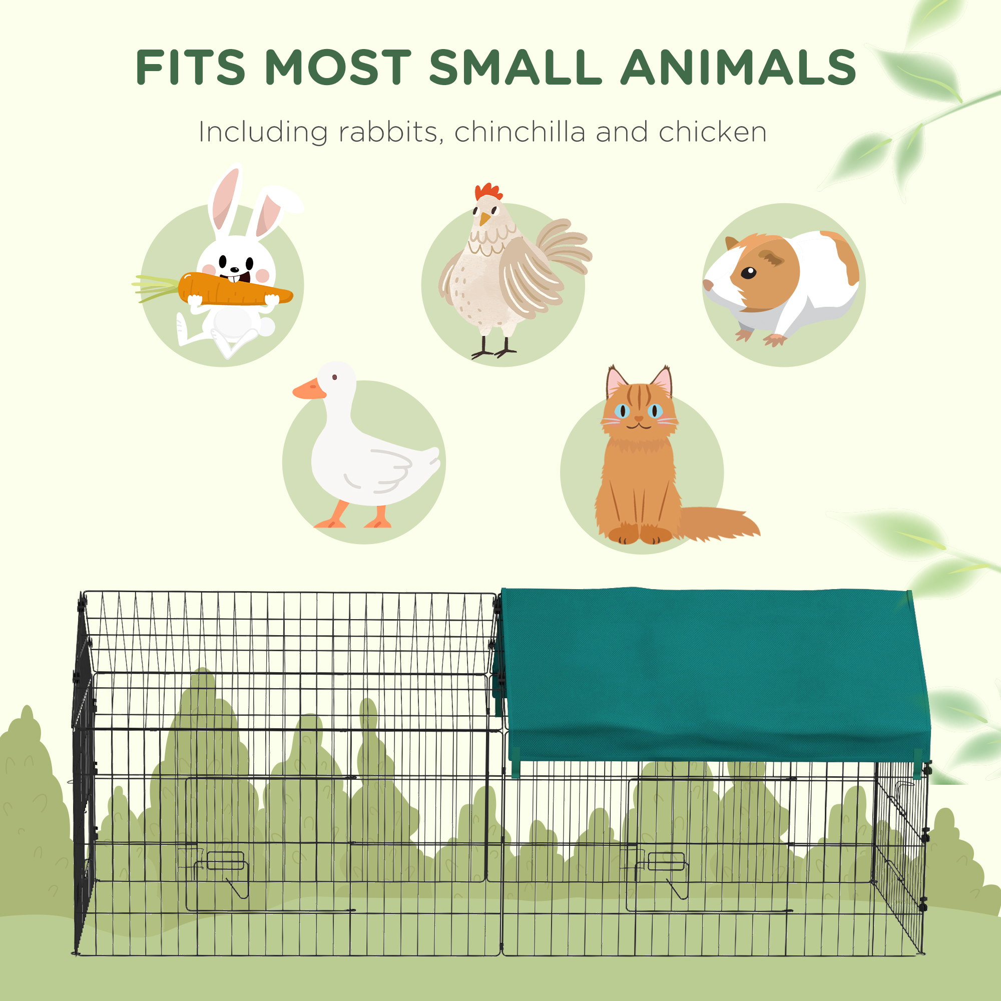 73" Small Animal Cage with Roof, Indoor/Outdoor Use, for Chicken, Rabbits, Chinchillas, Green - Image 4