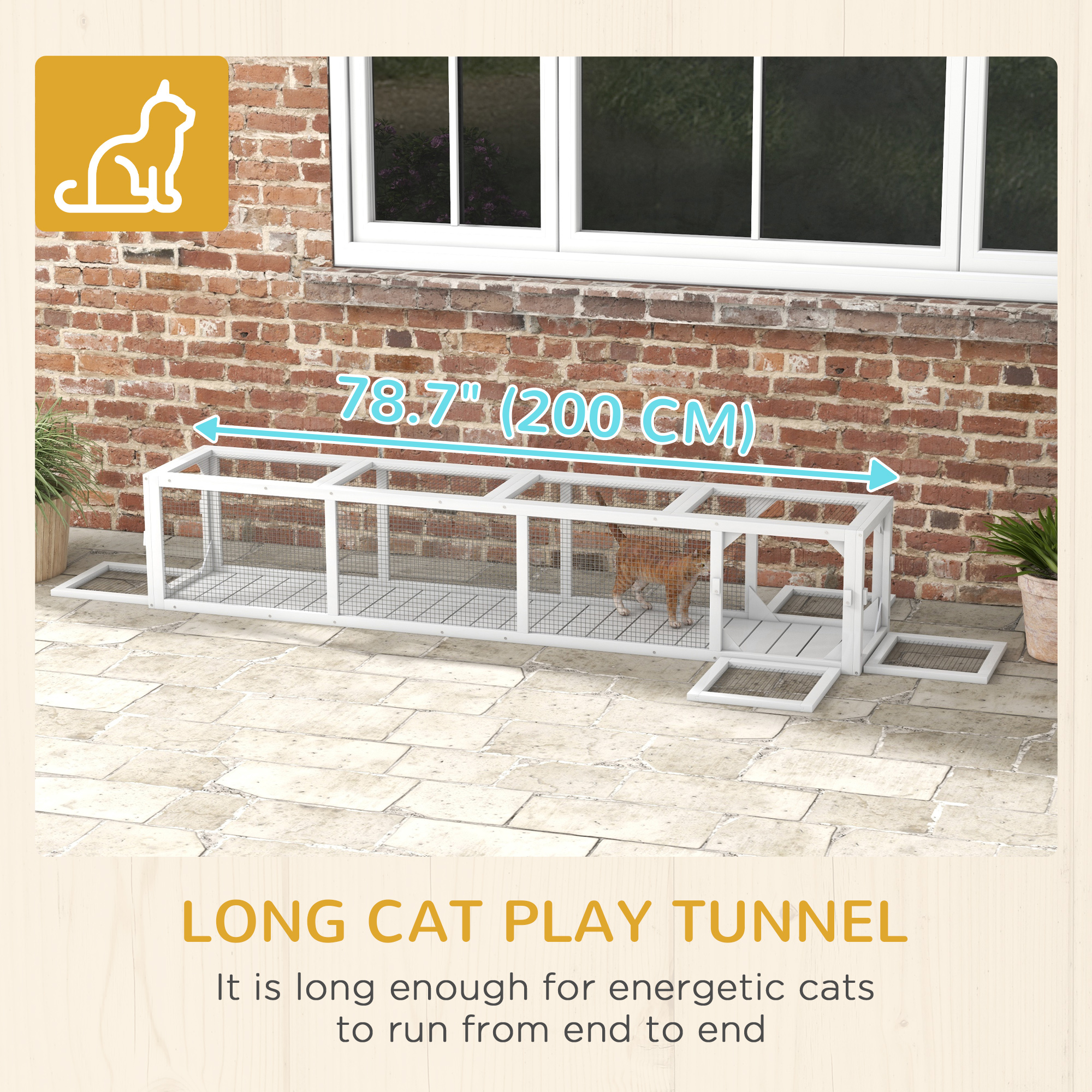 79" Long Cat Tunnel, Cat shelter L- Shape with Extendable Design, Cat Enclosure for Indoor/Outdoor Use, White