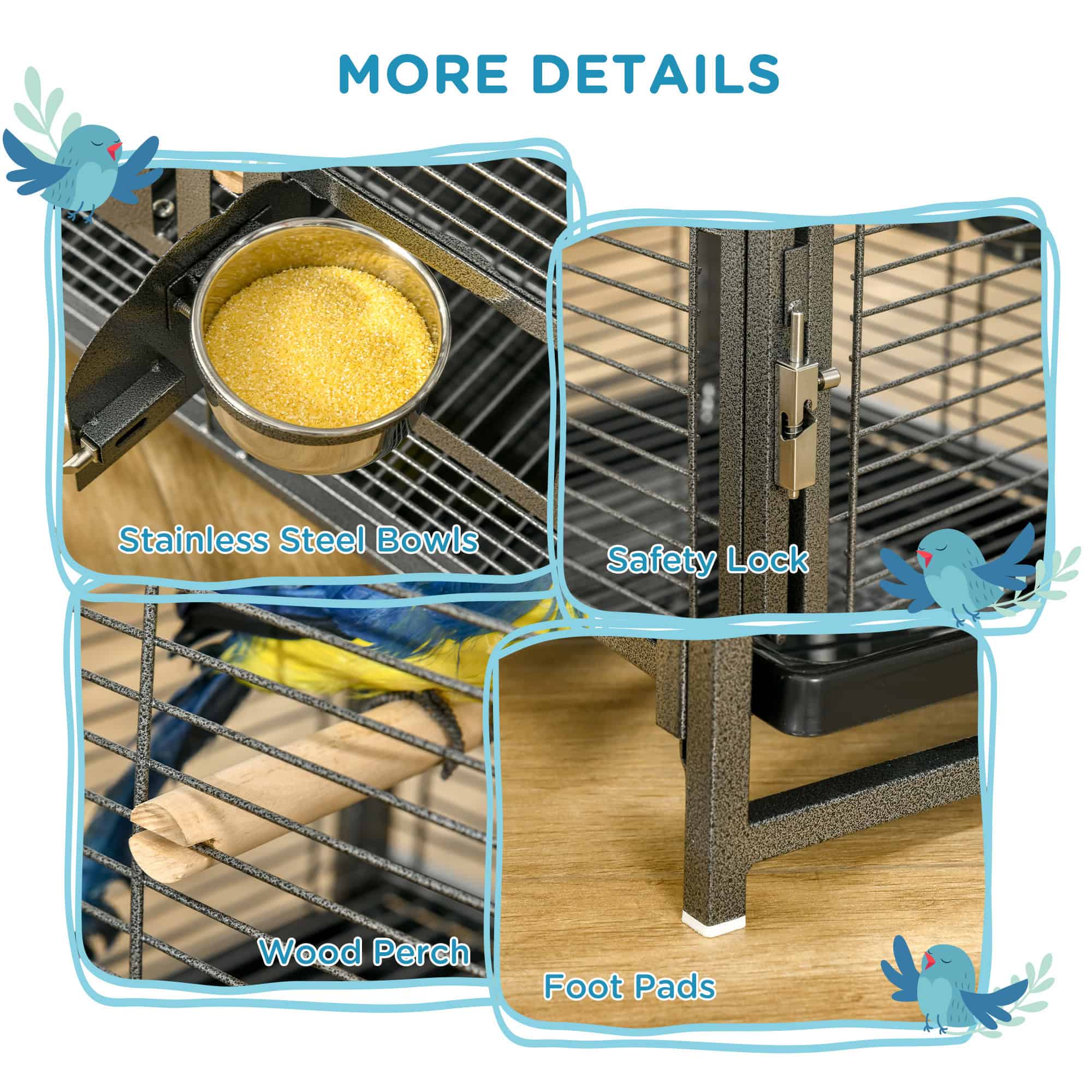 Bird Travel Carrier Cage, Portable Metal Bird Cage for Parrots Conures Cockatiel Parakeets with Stand Perch, Stainless Steel Bowls, Pull Out Tray, 19" x 15" x 26", Black