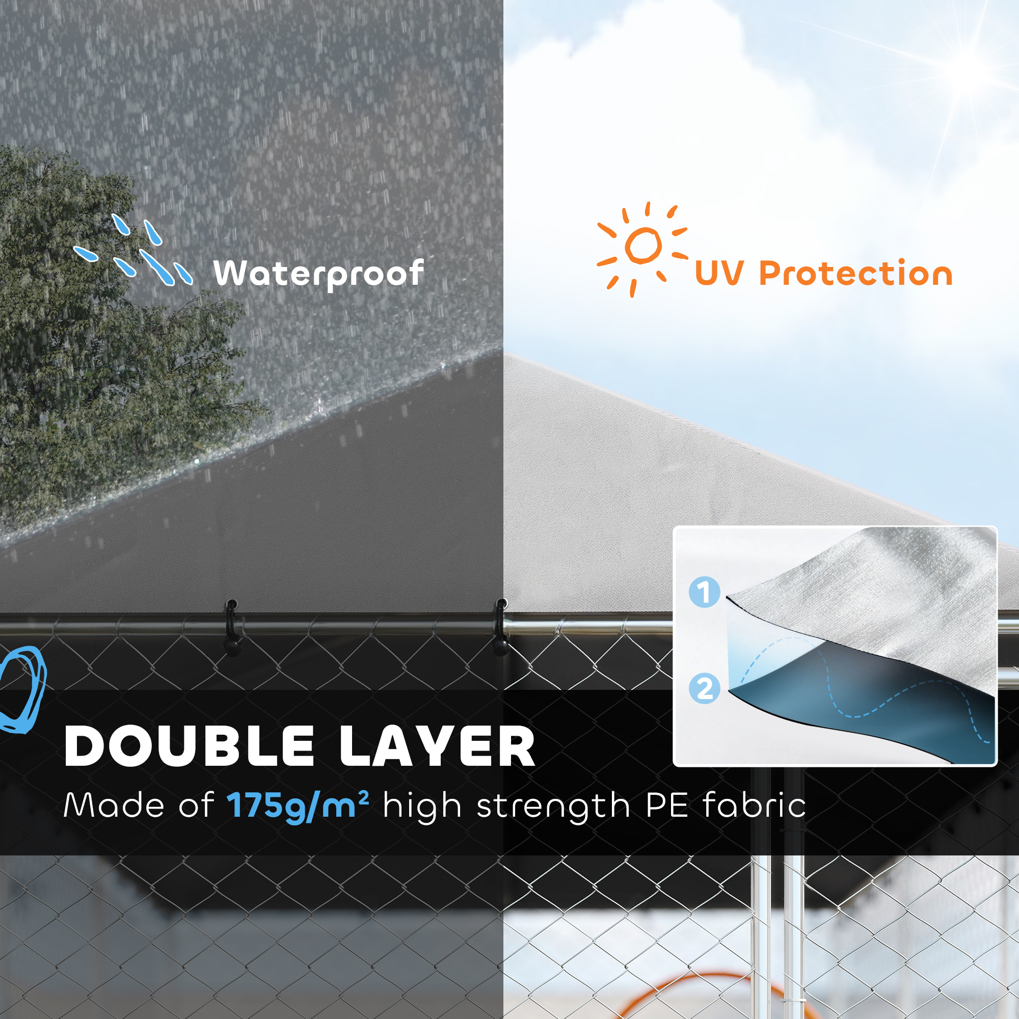 19.7' x 7.5' x 6.6' Dog Kennel Outdoor for Small Medium Large Dogs with Waterproof Cover, Silver