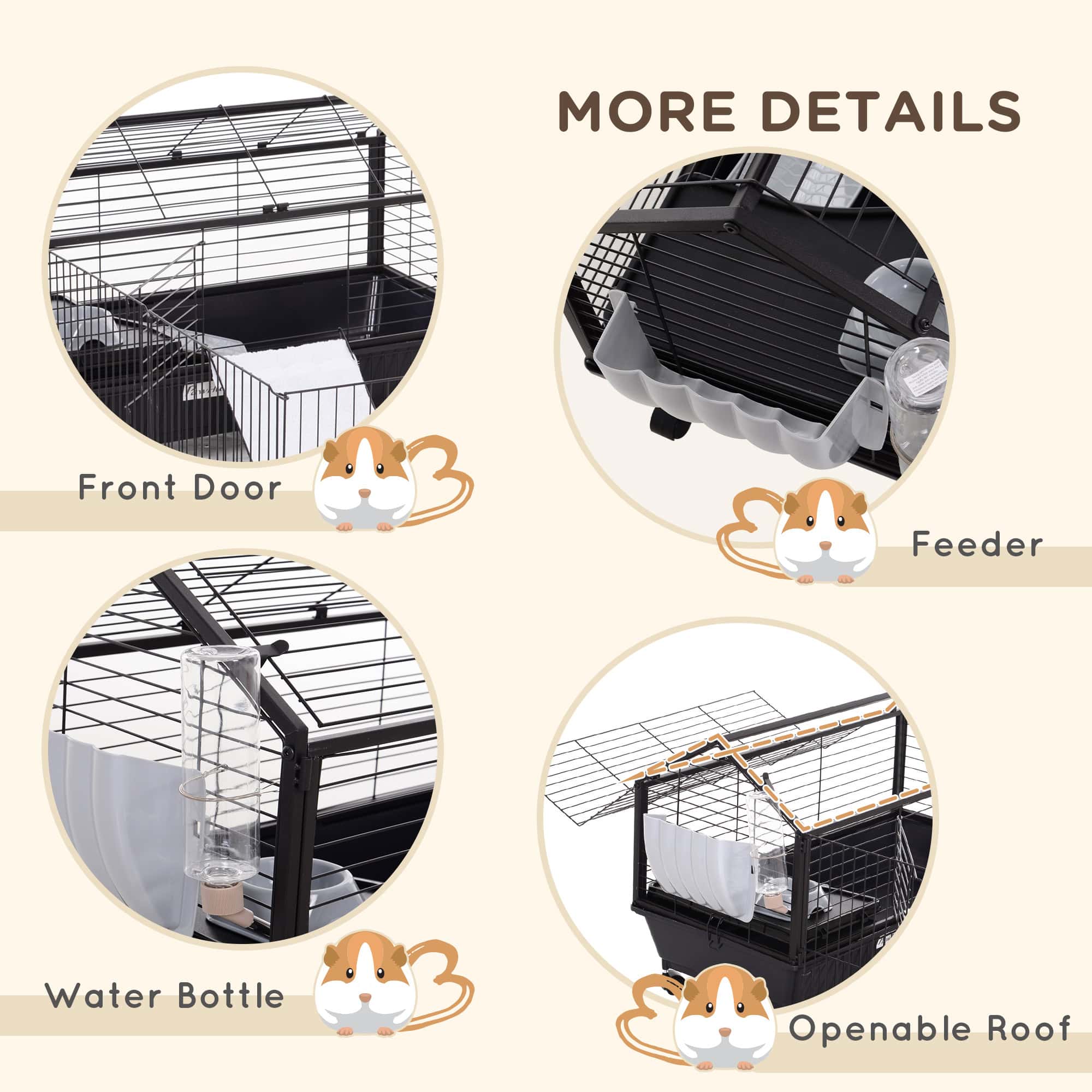 Guinea Pig Cage with Foldable Detachable Playpen, Rolling Rabbit Chinchilla Hedgehog Bunny Cage Small Animal Habitat with Water Bottle, Hay Feeder, 34.5" x 50.5" x 22"