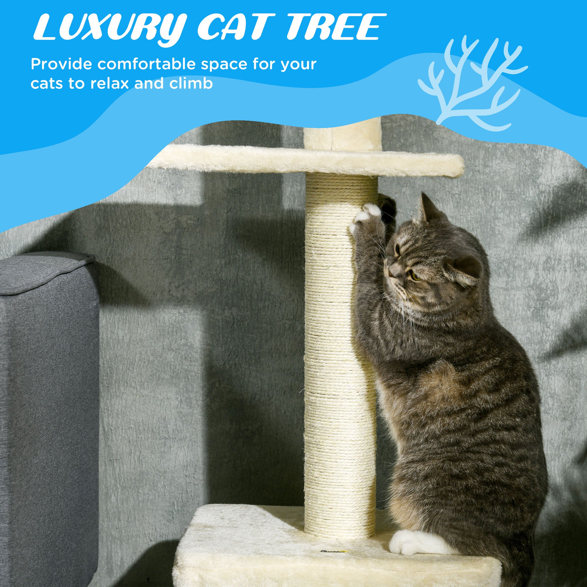 Floor to Ceiling Cat Tree with Scratching Post for Indoor Cats, Adjustable Height Cat Tower (91-102 Inches) with House, Bed, Beige - Image 4