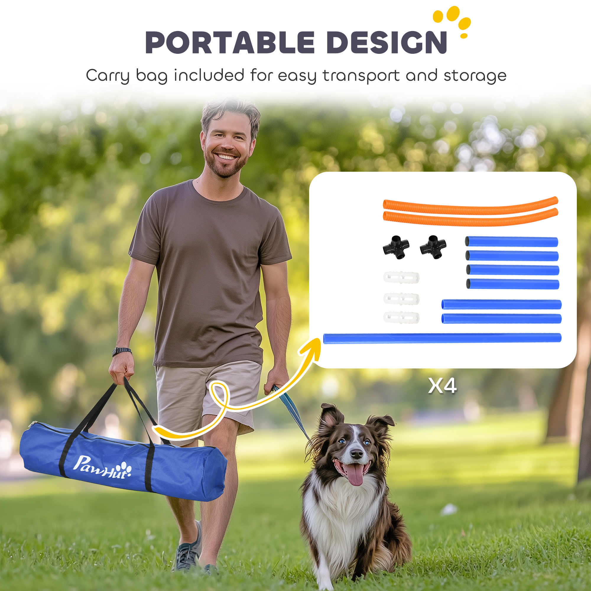 Dog Agility Training Equipment, 4 PCS Obstacle Course with Carrying Bag for Old Dogs, for Backyard, Outdoor, Blue