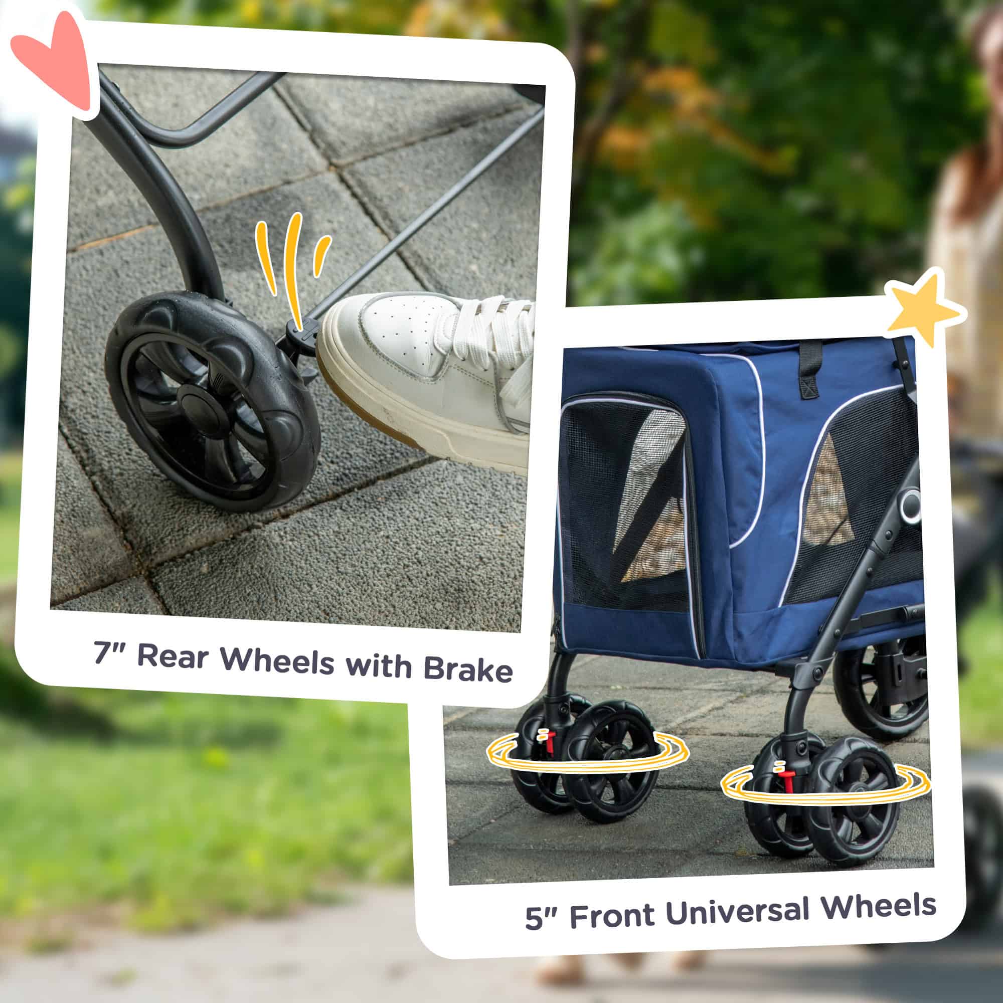 3-in-1 Double Pet Stroller for Small Miniature Dogs Cats with Removable Carrier, Foldable Travel Carrier Bag, Car Seat, Blue