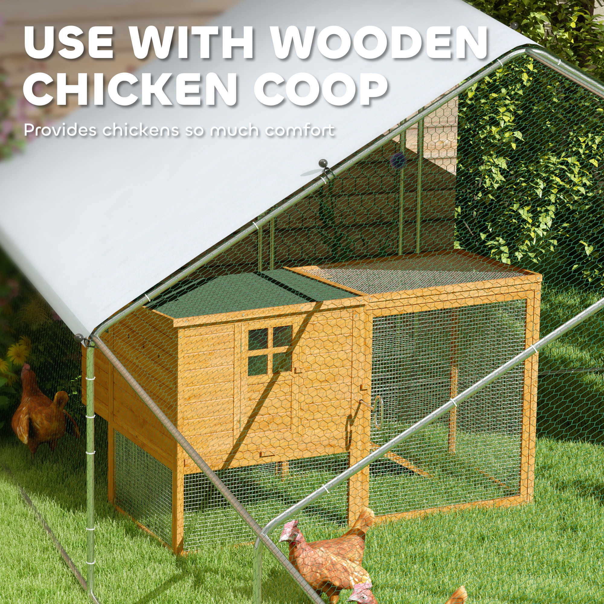 Metal Chicken Coop with Water & UV Protection Cover for Backyard Hen, Duck, Rabbit, 9.8' x 32.8' x 6.4'