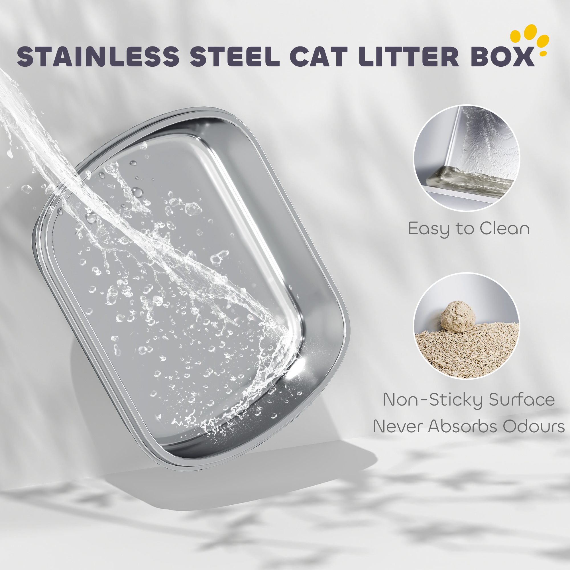Stainless Steel Cat Litter Box, Cat Litter Box with High Side and Scoop, Anti-Leakage, Easy to Clean, Navy Blue
