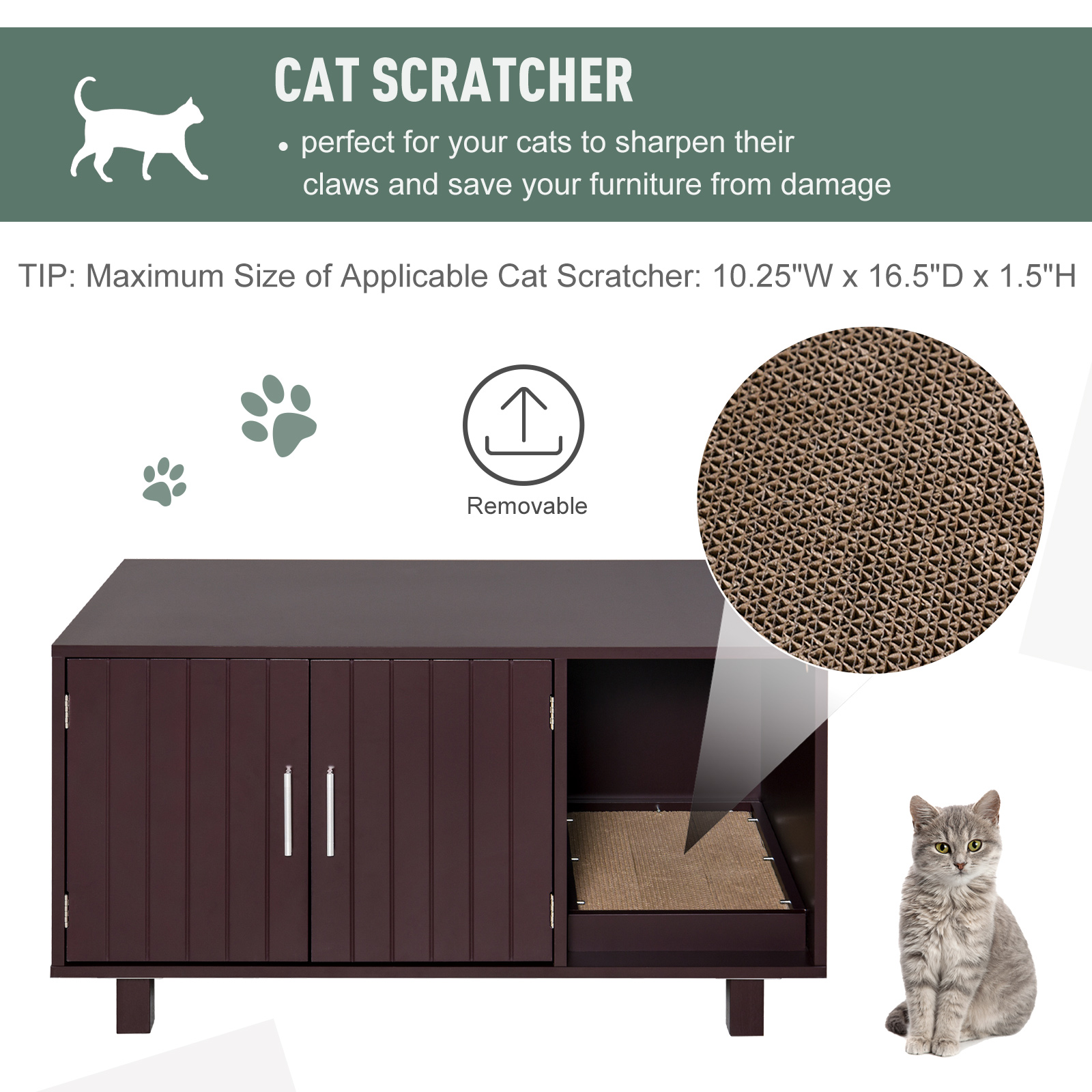 Cat Litter Box Enclosure, Hidden Litter Box Furniture, Cat House End Table Washroom with Scratching Pad, for Indoor Cats Kittens, 36" x 20.5" x 20", Brown