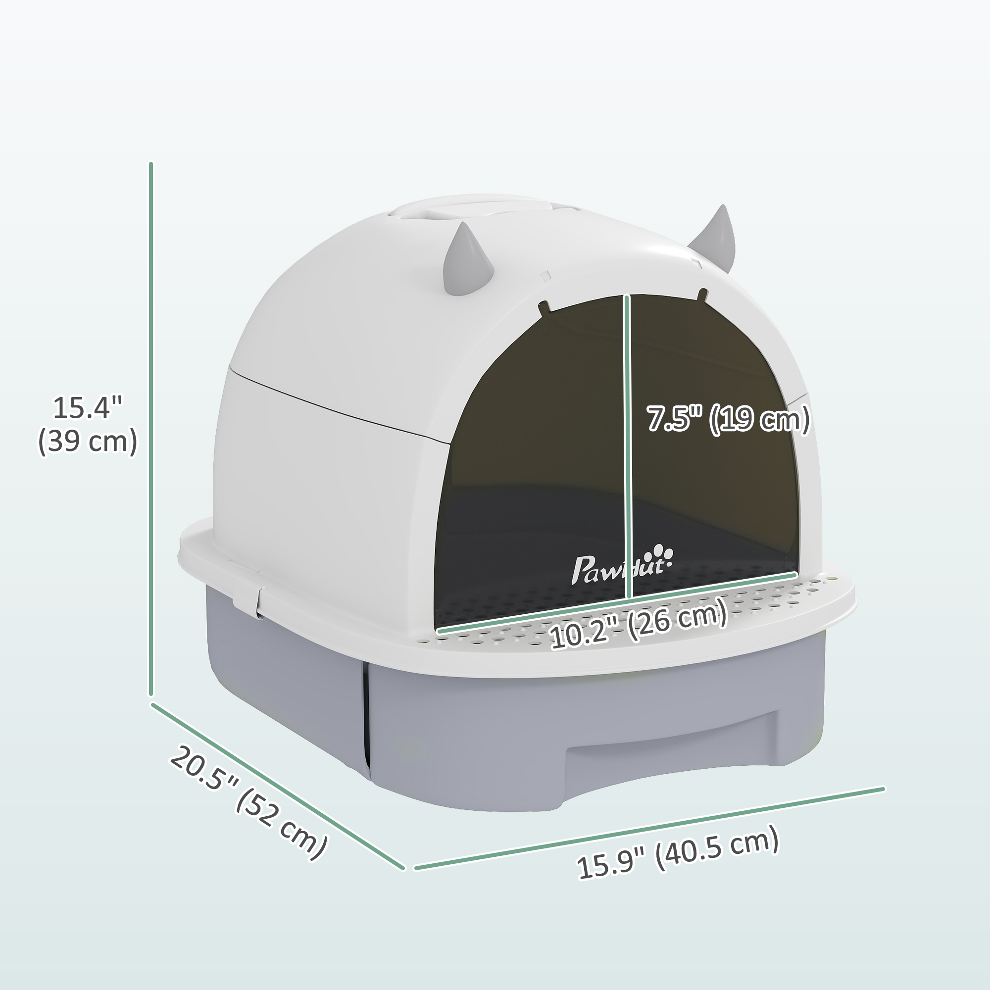 Cat Litter Box with Lid, Front Door Flap, Scoop, Handle, Easy Clean, for Small and Medium Cats, Grey - Image 3