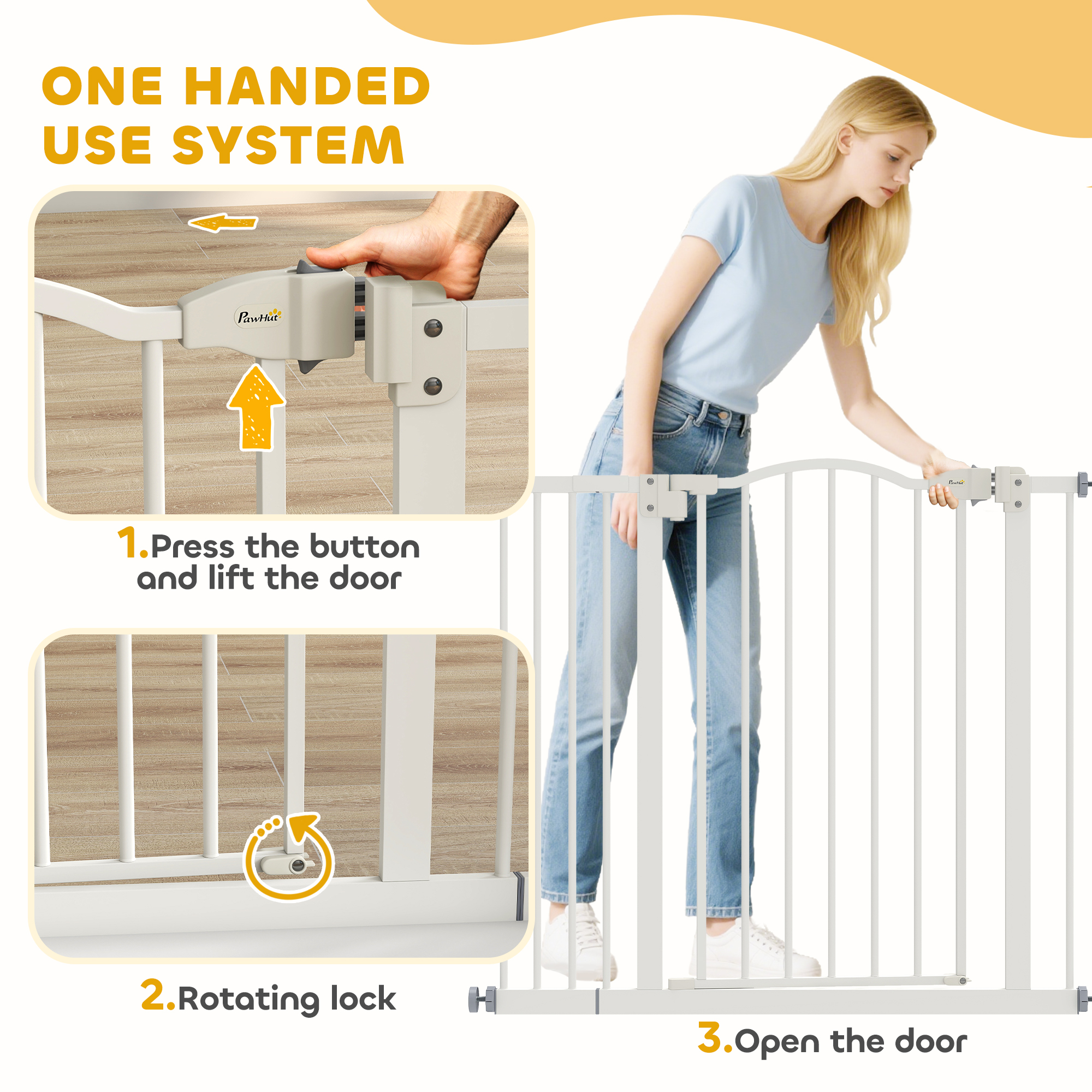 Extra Tall Dog Gate with Door, Pressure Fit, Auto Close, Double Locking for Doorways Hallways Stairs, 29"-37", White