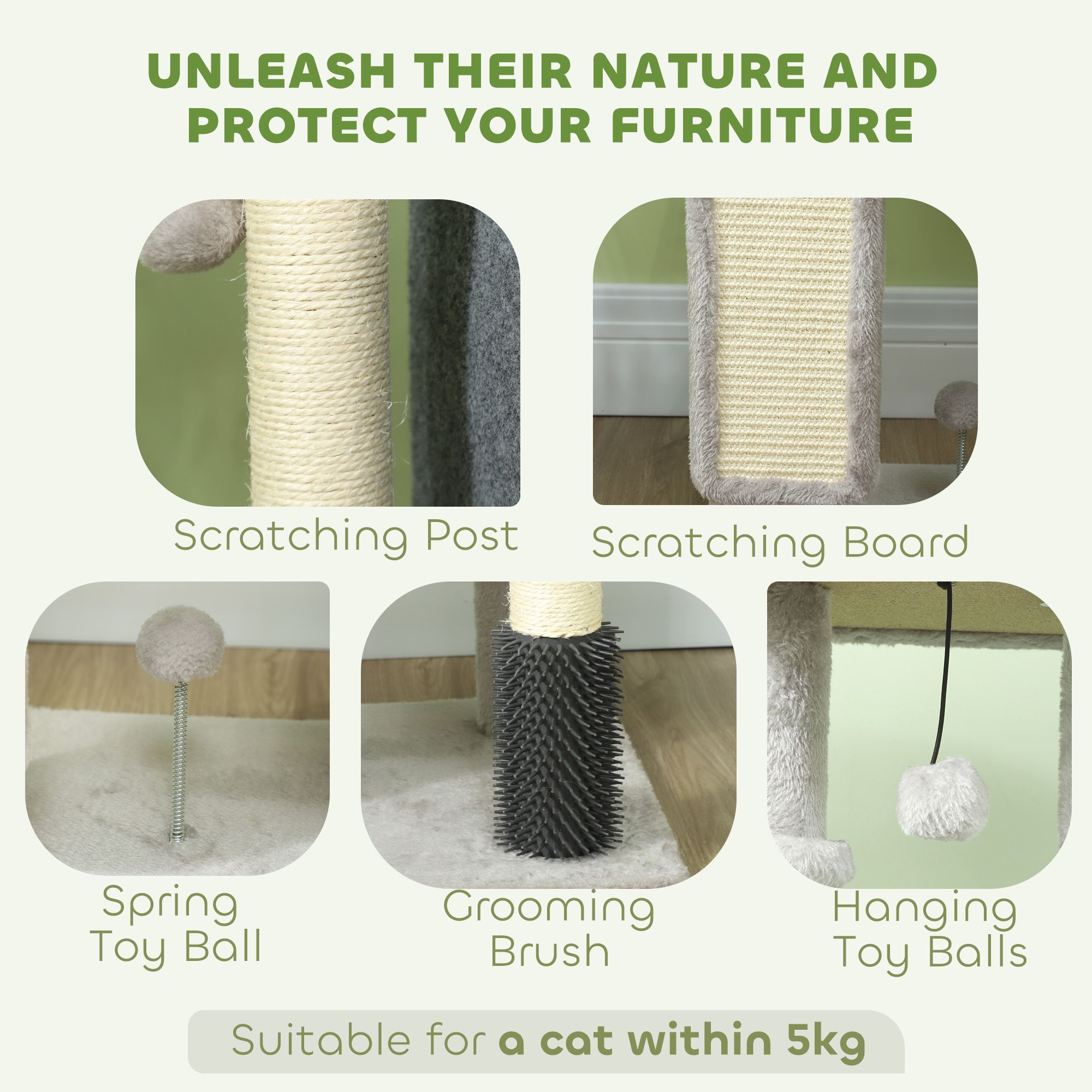 41 Inch Cat Tree with Scratching Posts, Cat Bed, Condo, Grooming Brush, Jumping Platforms, Toy Balls, Anti-tip Kit