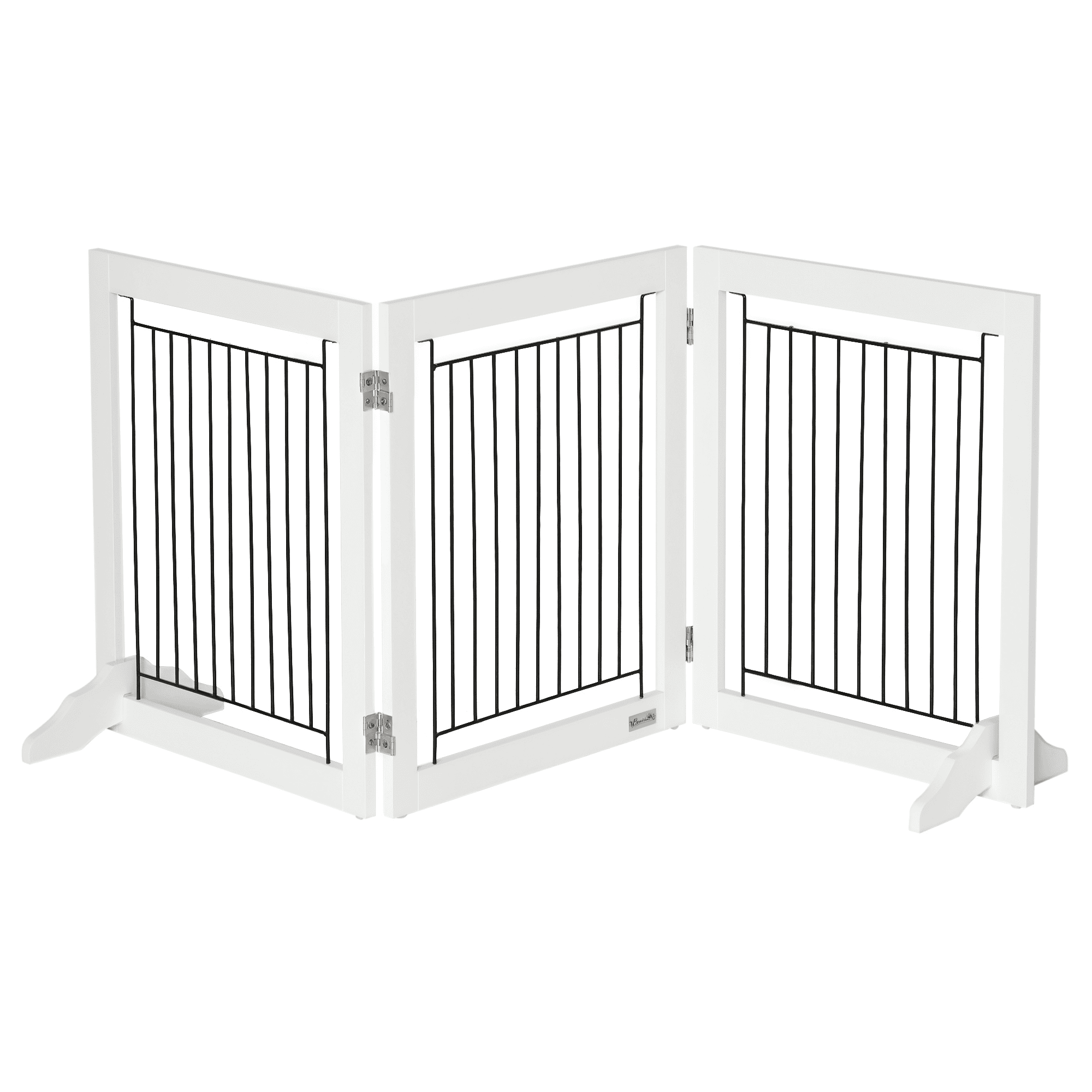 Freestanding Pet Gate, Folding Dog Gate with 2 Support Feet, 24" High, 3 Panels, for Small Dogs, Indoor Use - White