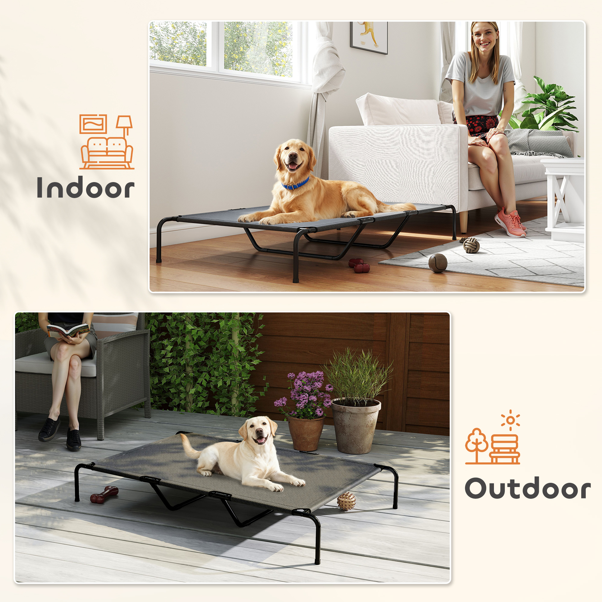 Elevated Dog Bed, Outdoor Dog Cot, Raised Dog Bed for Large Dogs with Breathable Mesh, Grey