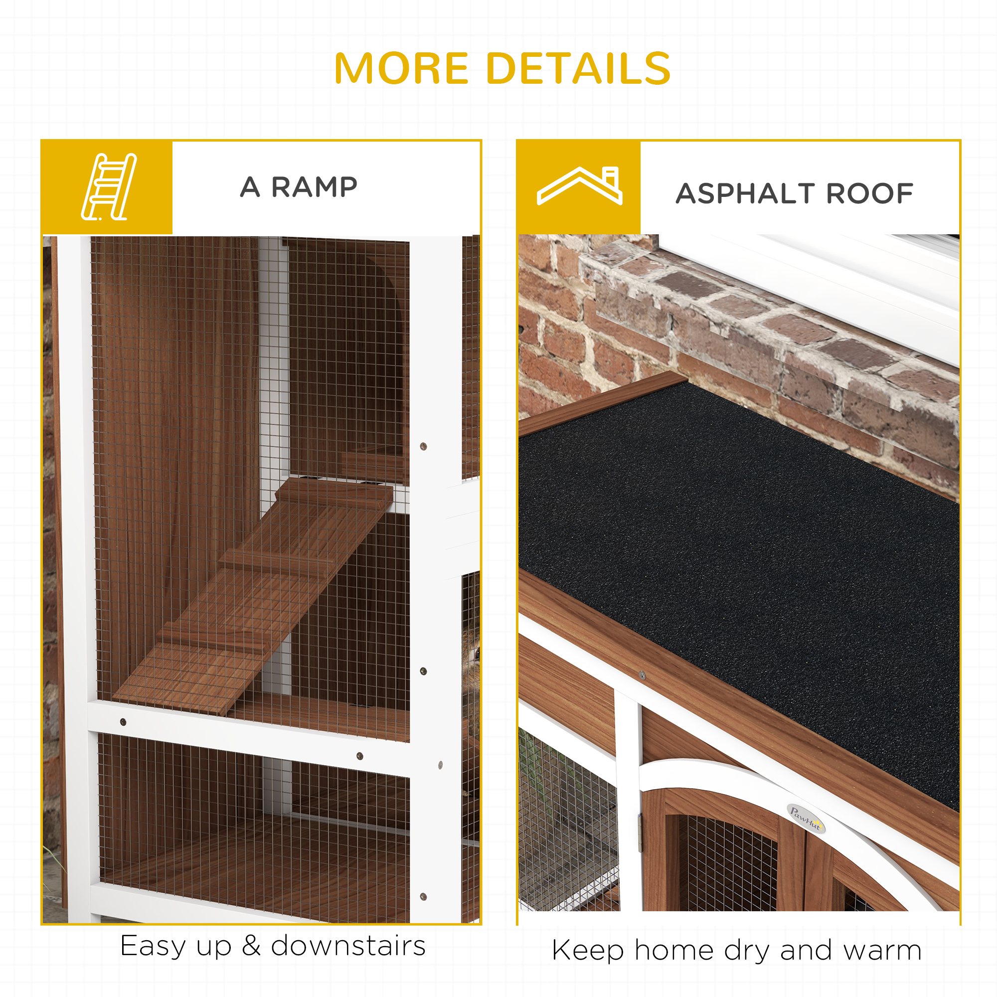 Two-Tier Wooden Rabbit Hutch with Openable Roof, Slide-Out Tray